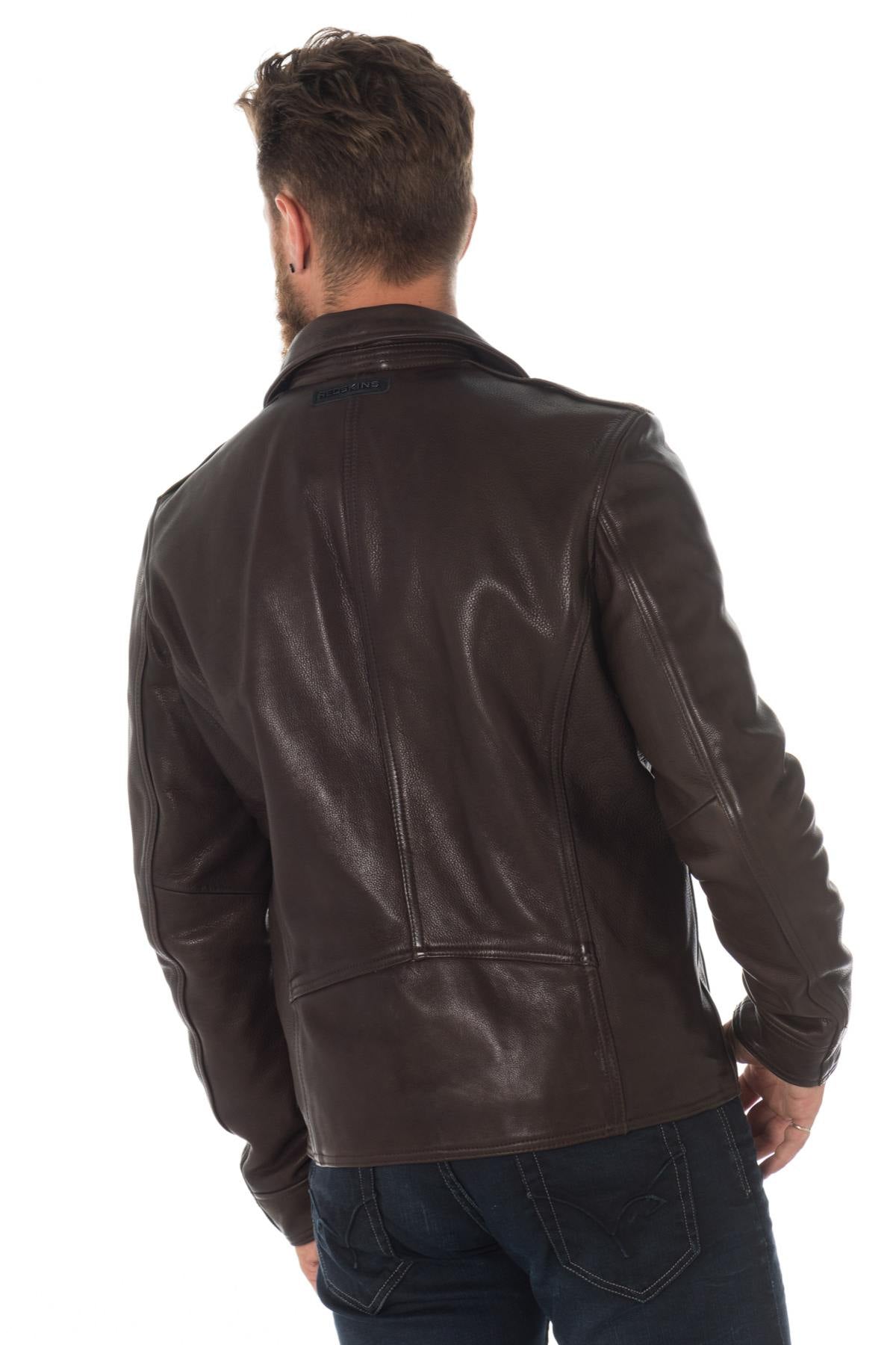 Brown cowhide leather jacket with shirt collar - Image n°7