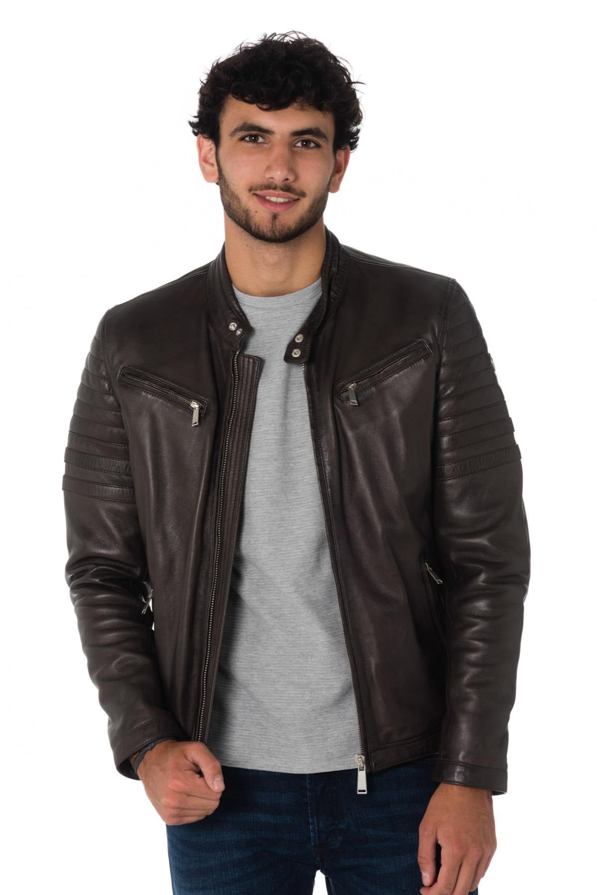  Men's brown sheepskin leather jacket - Image n°1