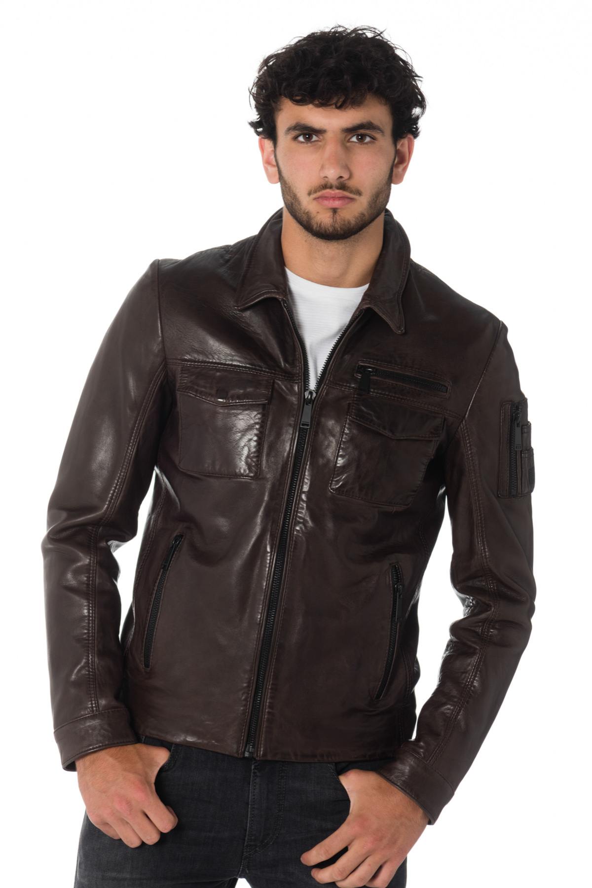 Redskins men's lambskin jacket with shirt collar - Image n°1