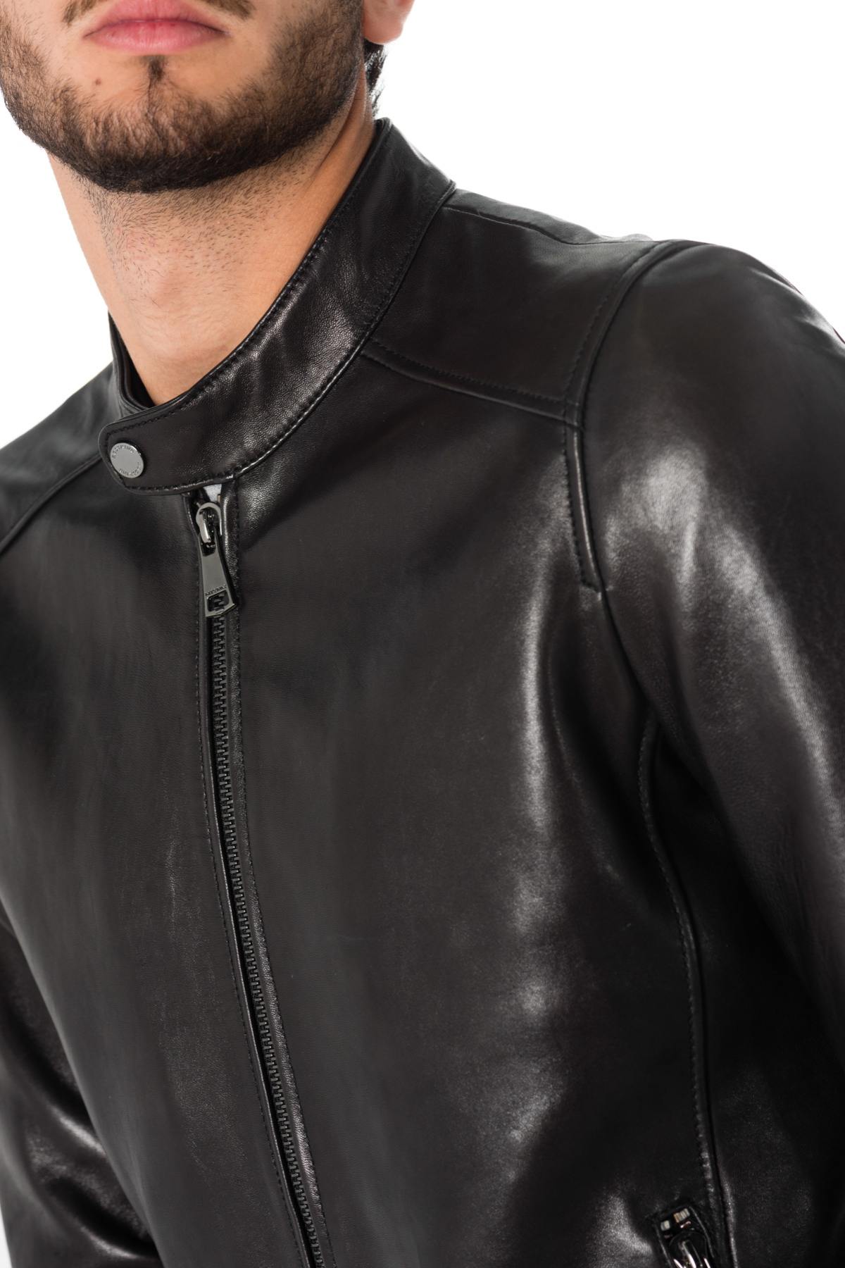 Black sheepskin leather jacket - Image n°3