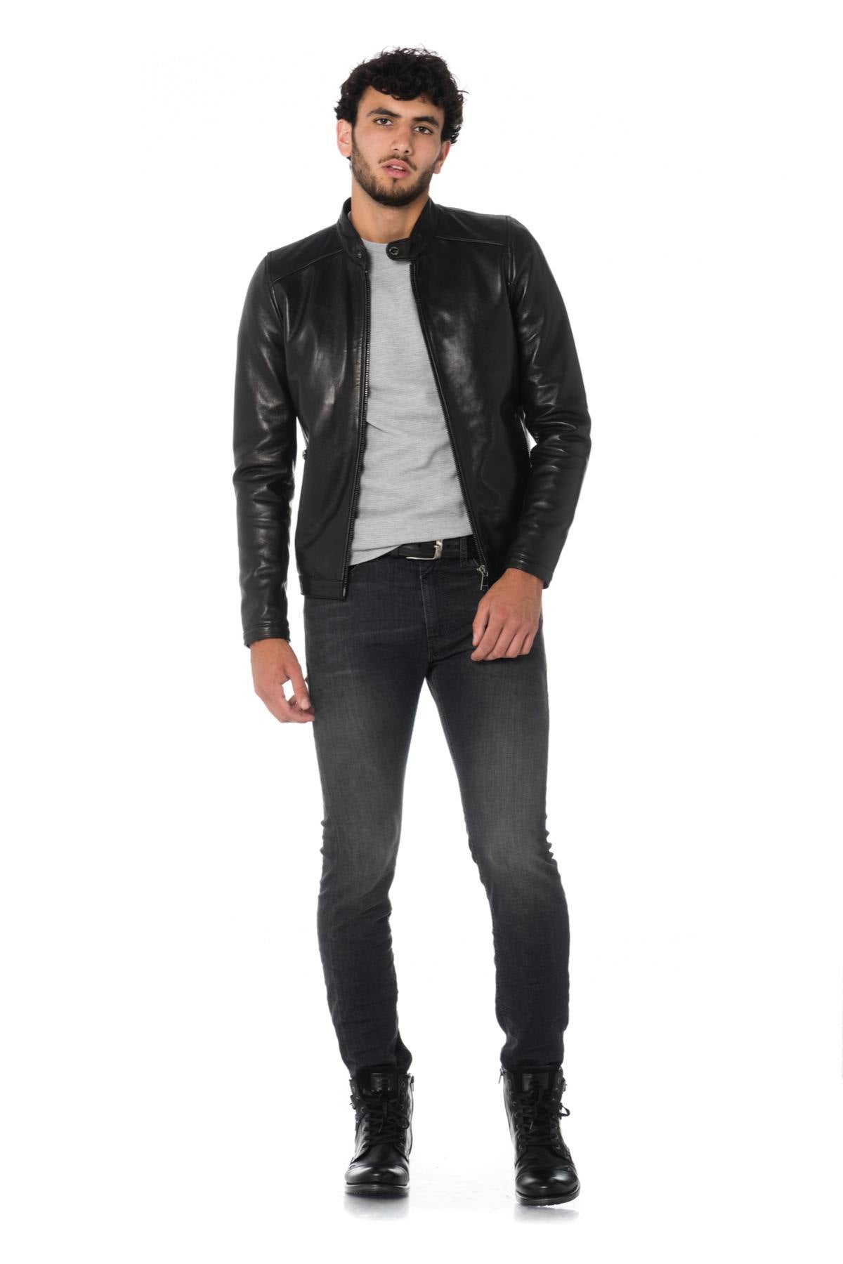 Black sheepskin leather jacket - Image n°2