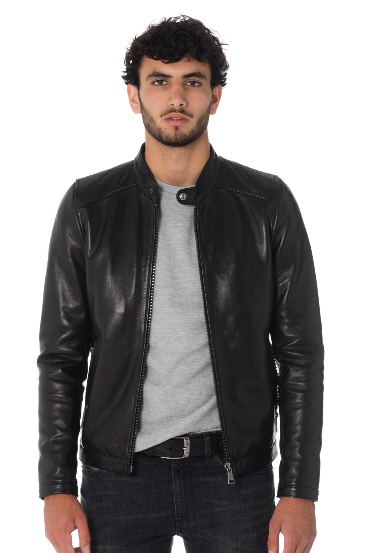 Black sheepskin leather jacket - Image n°6