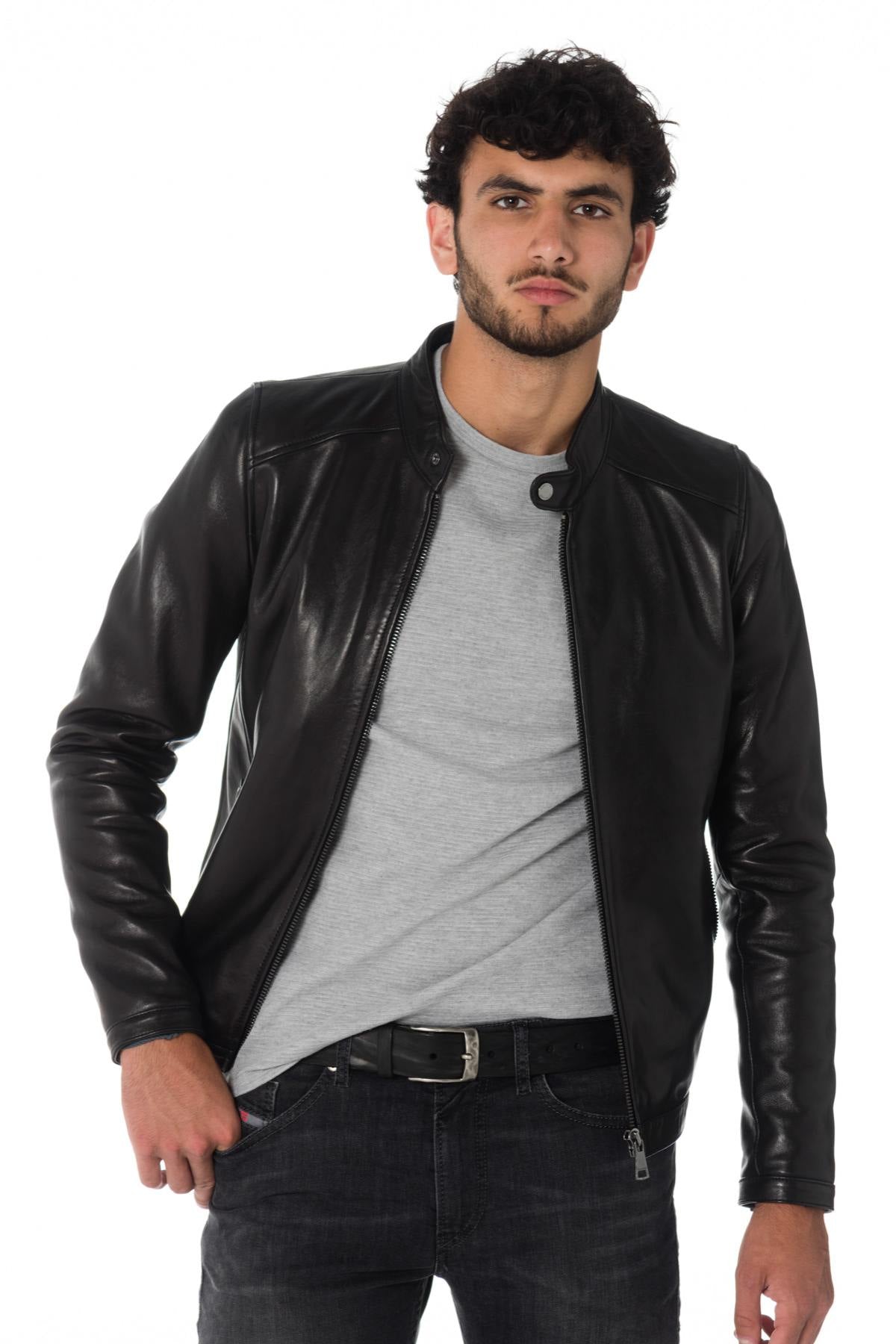 Black sheepskin leather jacket - Image n°4