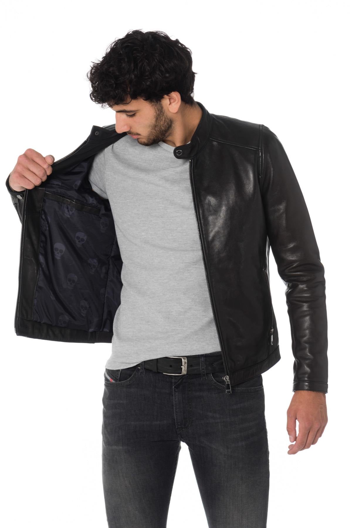 Black sheepskin leather jacket - Image n°7