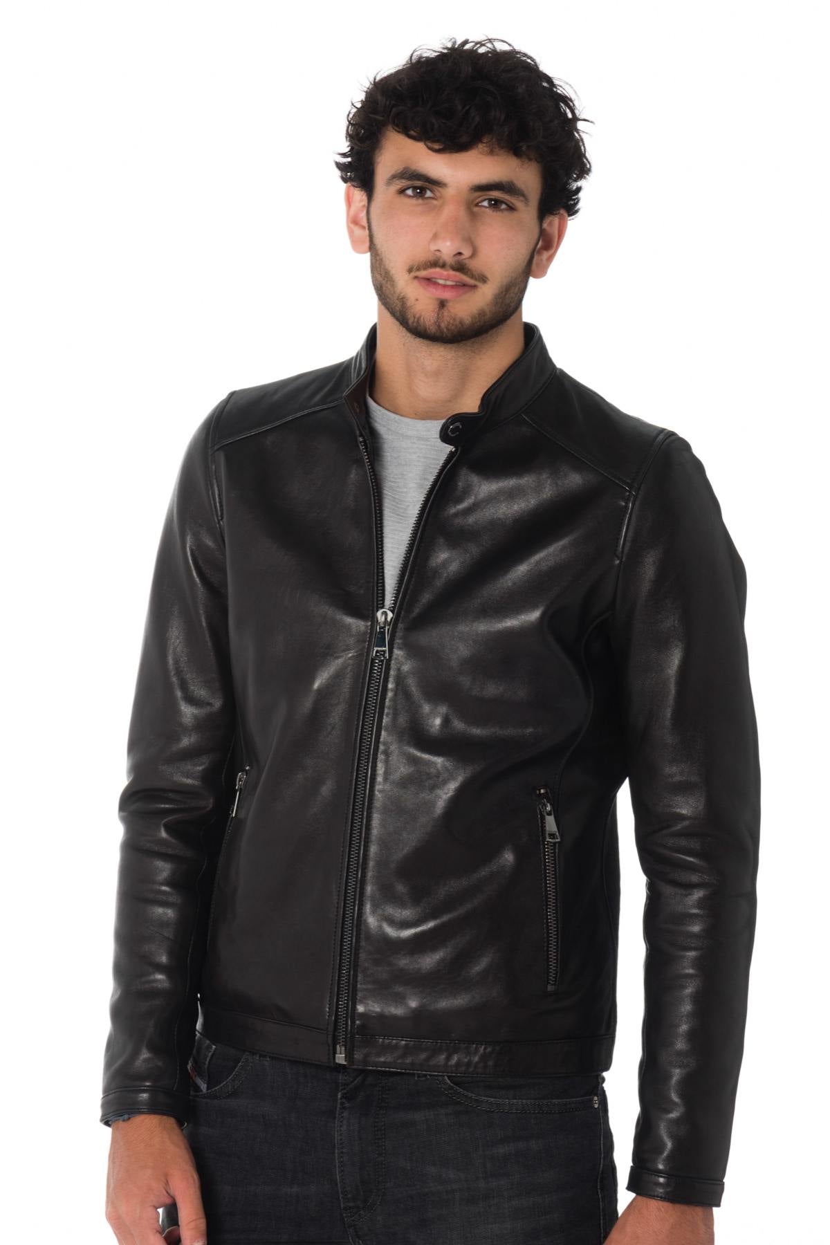 Black sheepskin leather jacket - Image n°5