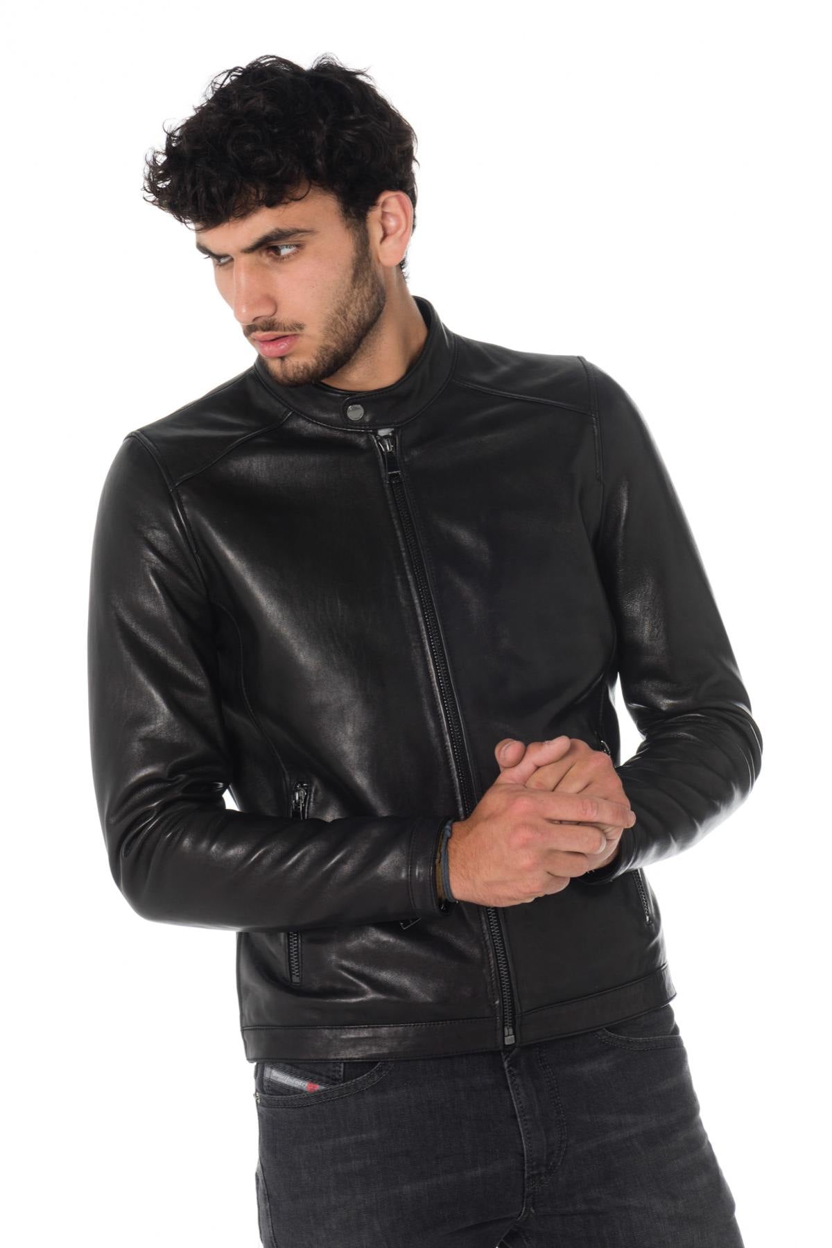 Black sheepskin leather jacket - Image n°1