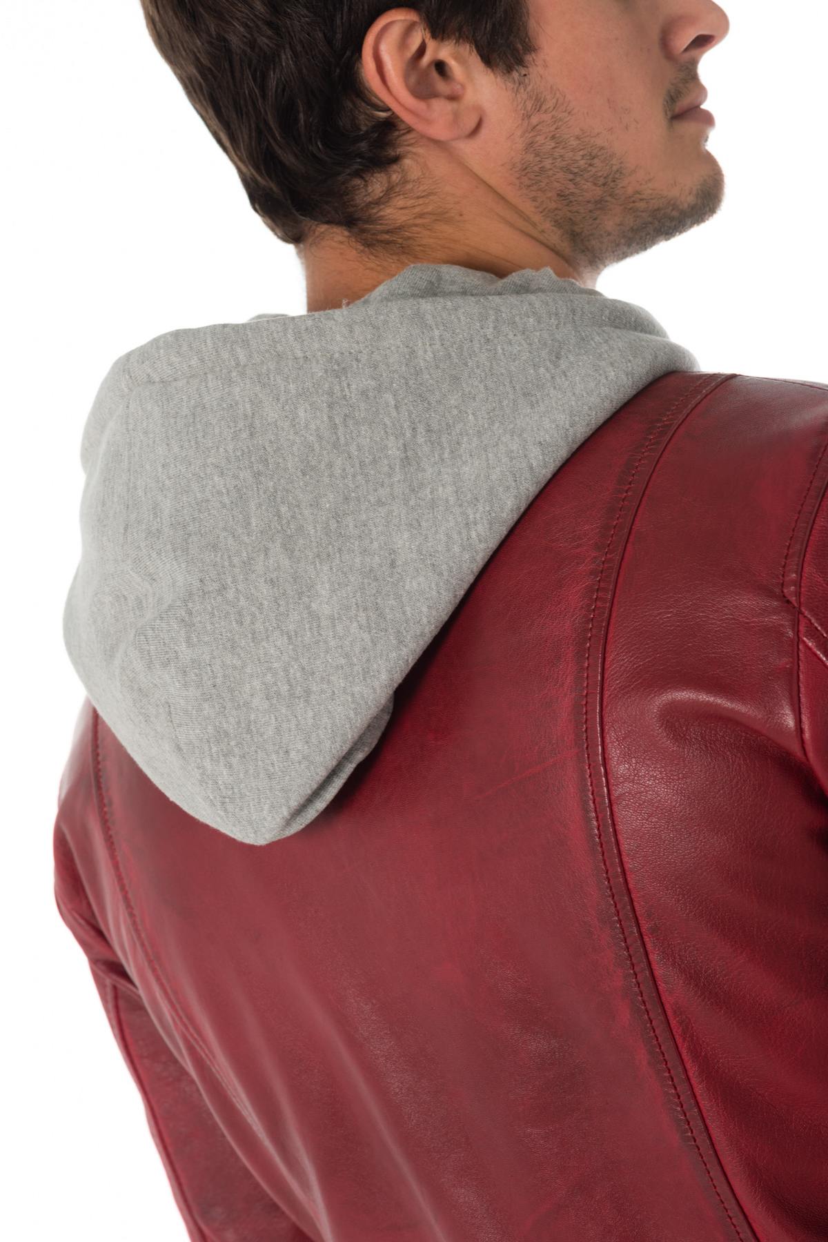 Men's red leather bomber jacket with hood Redskins - Image n°7