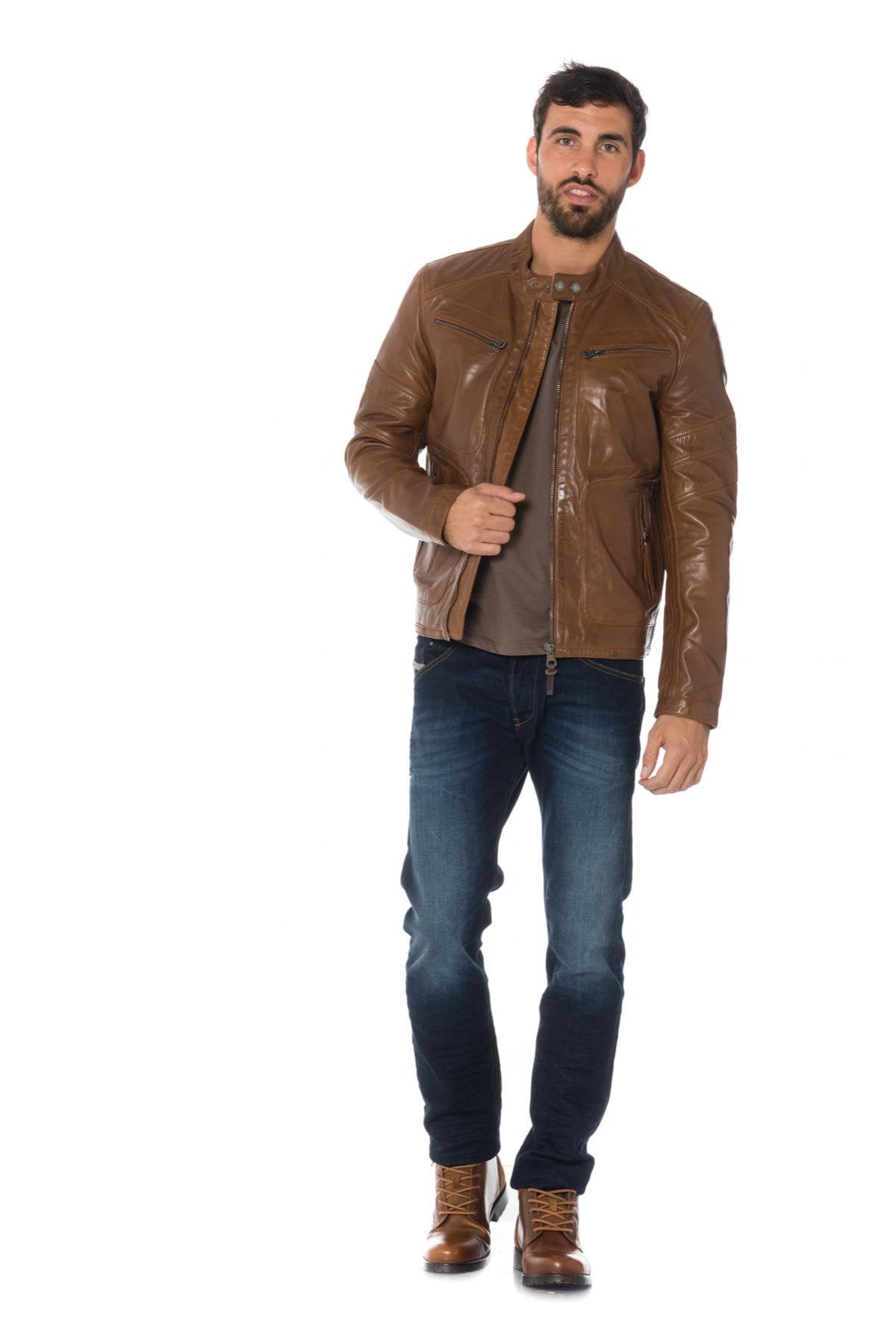 Redskins cognac sheepskin leather jacket - Image n°2