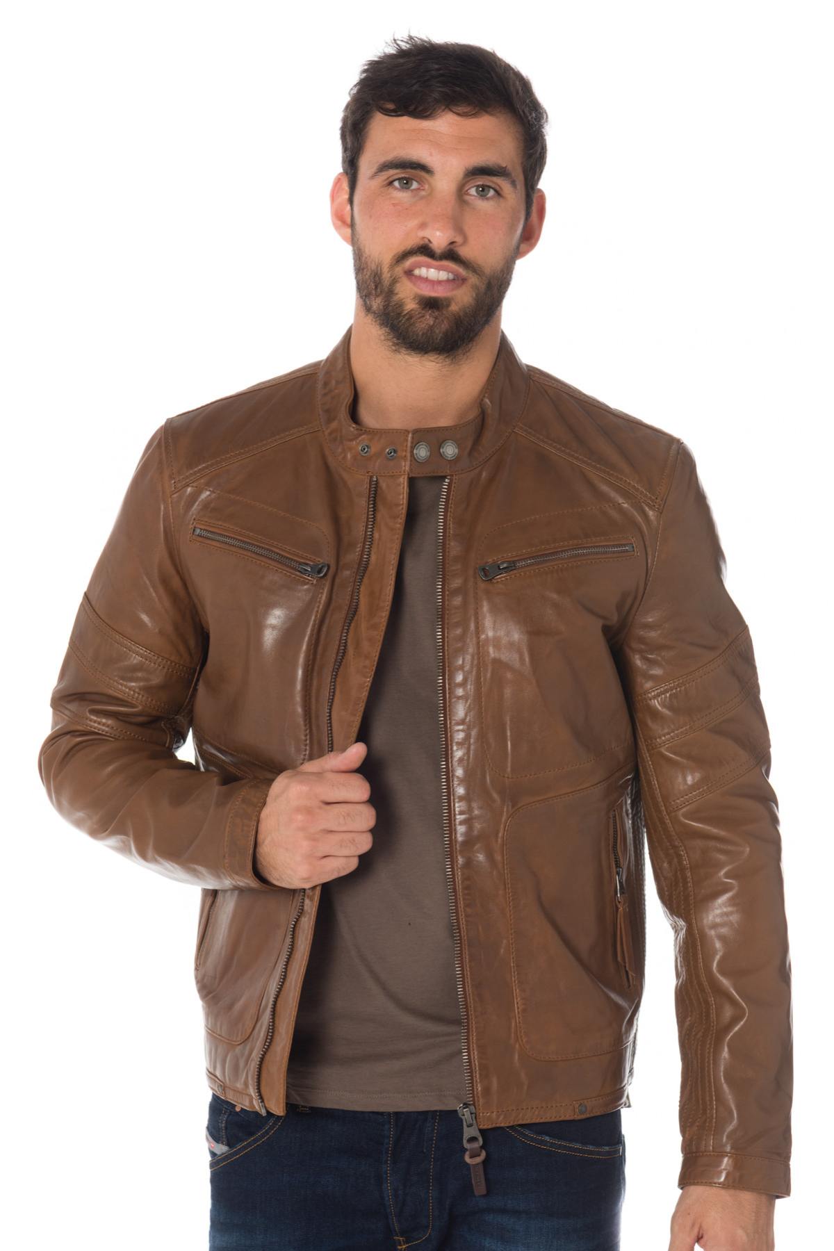 Redskins cognac sheepskin leather jacket - Image n°1