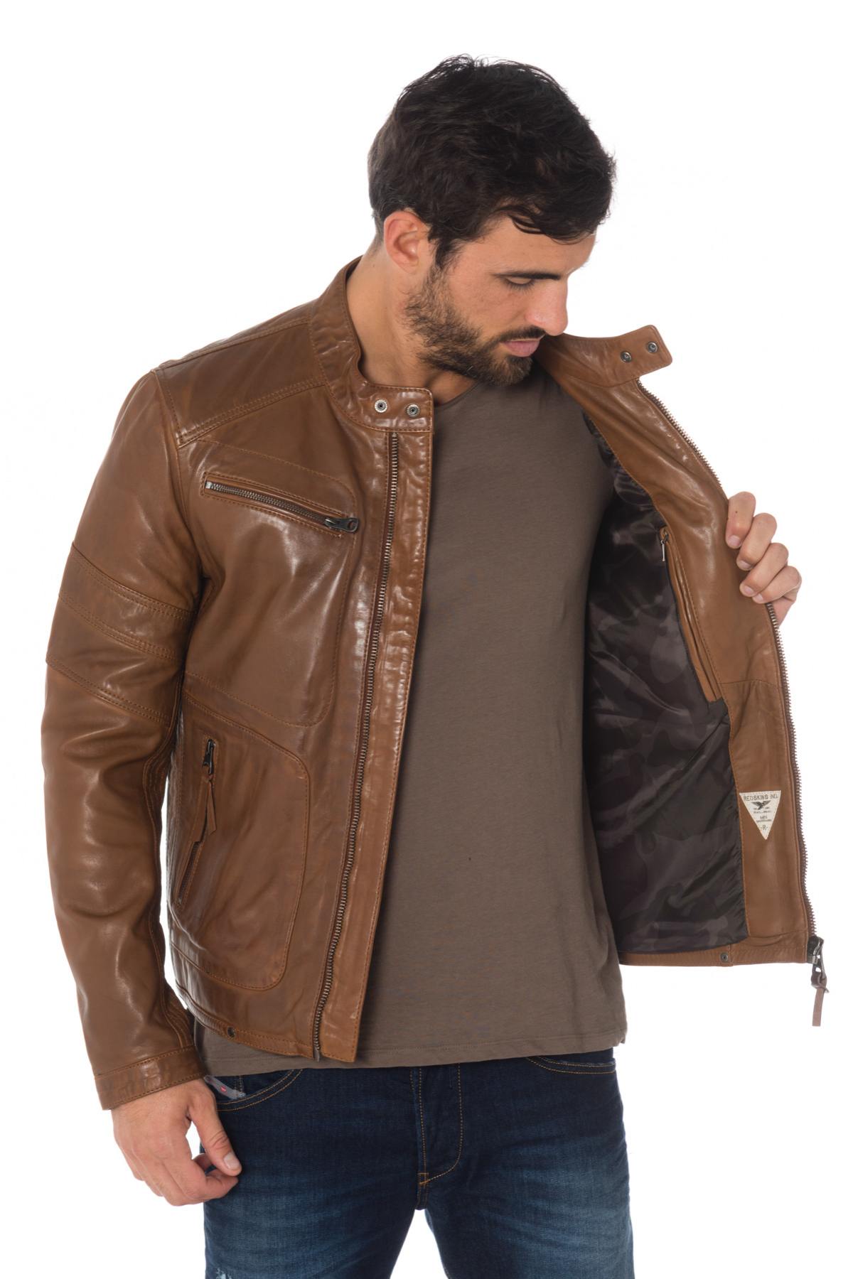 Redskins cognac sheepskin leather jacket - Image n°4