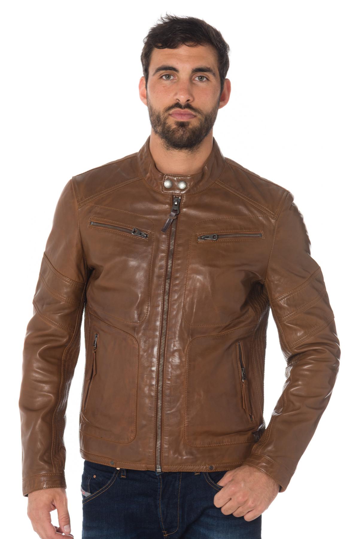 Redskins cognac sheepskin leather jacket - Image n°6