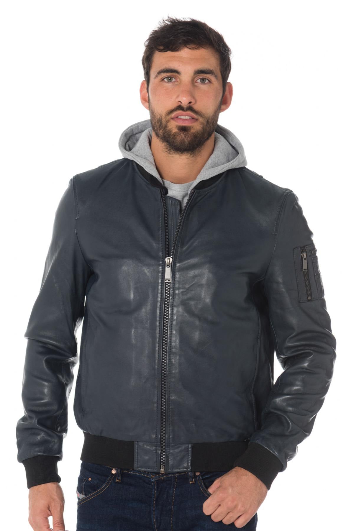 Redskins men's navy blue hooded bomber jacket - Image n°1