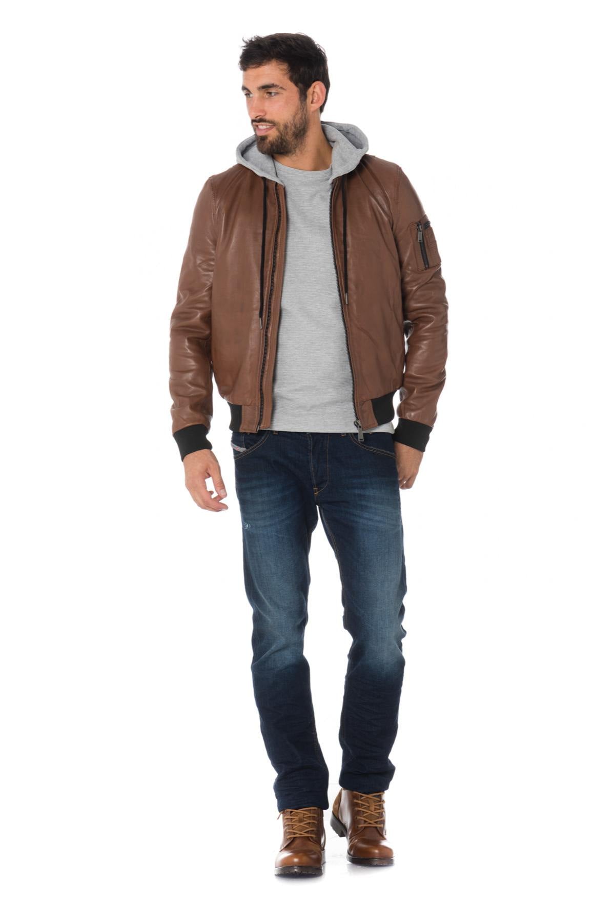 Redskins men's cognac hooded bomber jacket - Image n°2