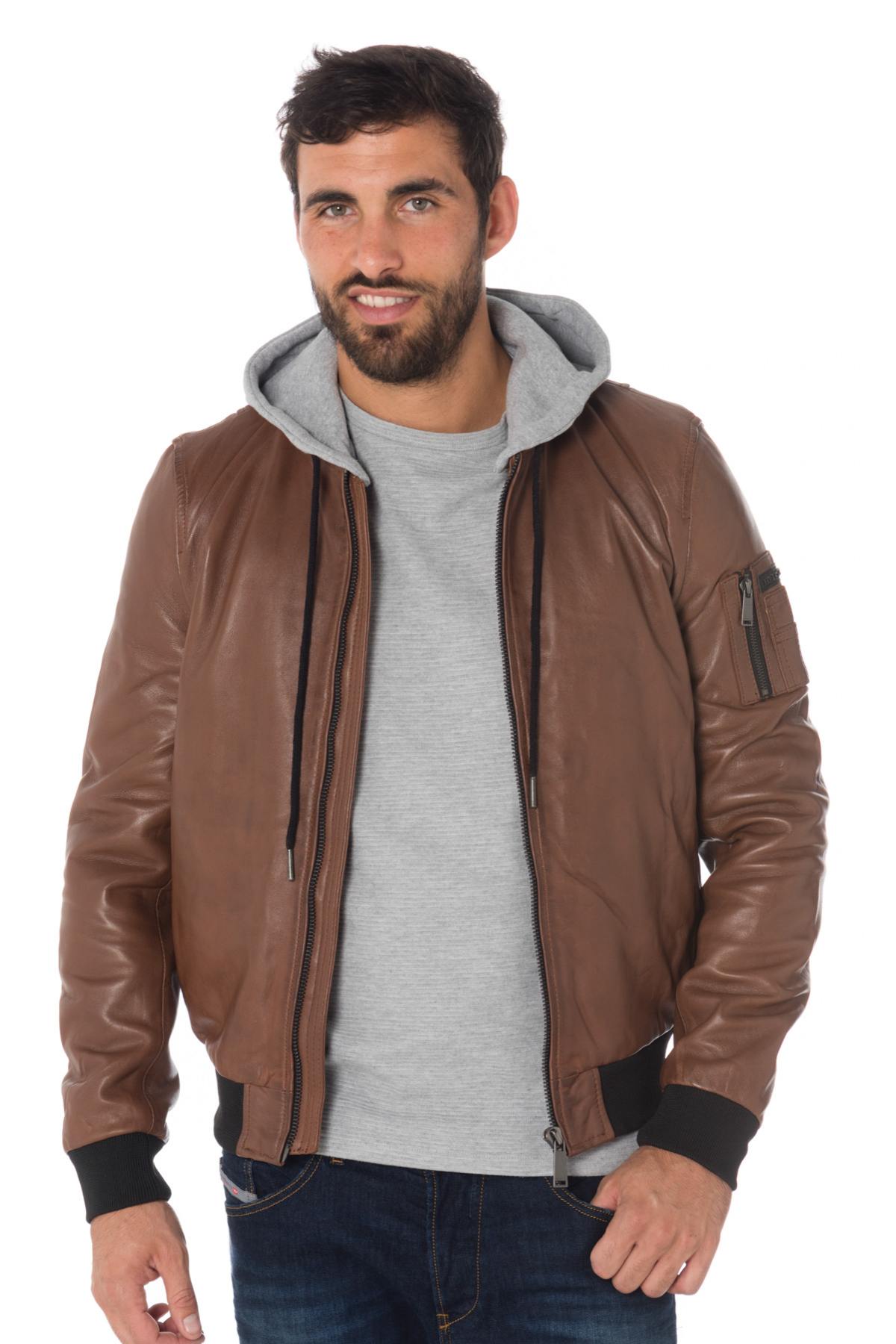 Redskins men's cognac hooded bomber jacket - Image n°3