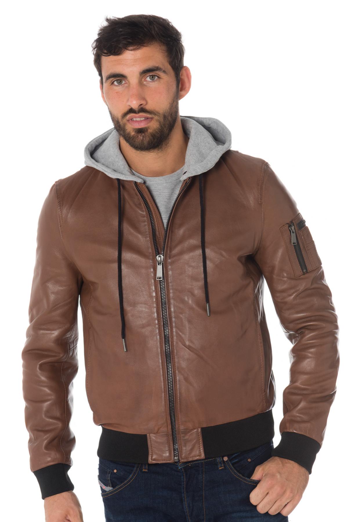 Redskins men's cognac hooded bomber jacket - Image n°1