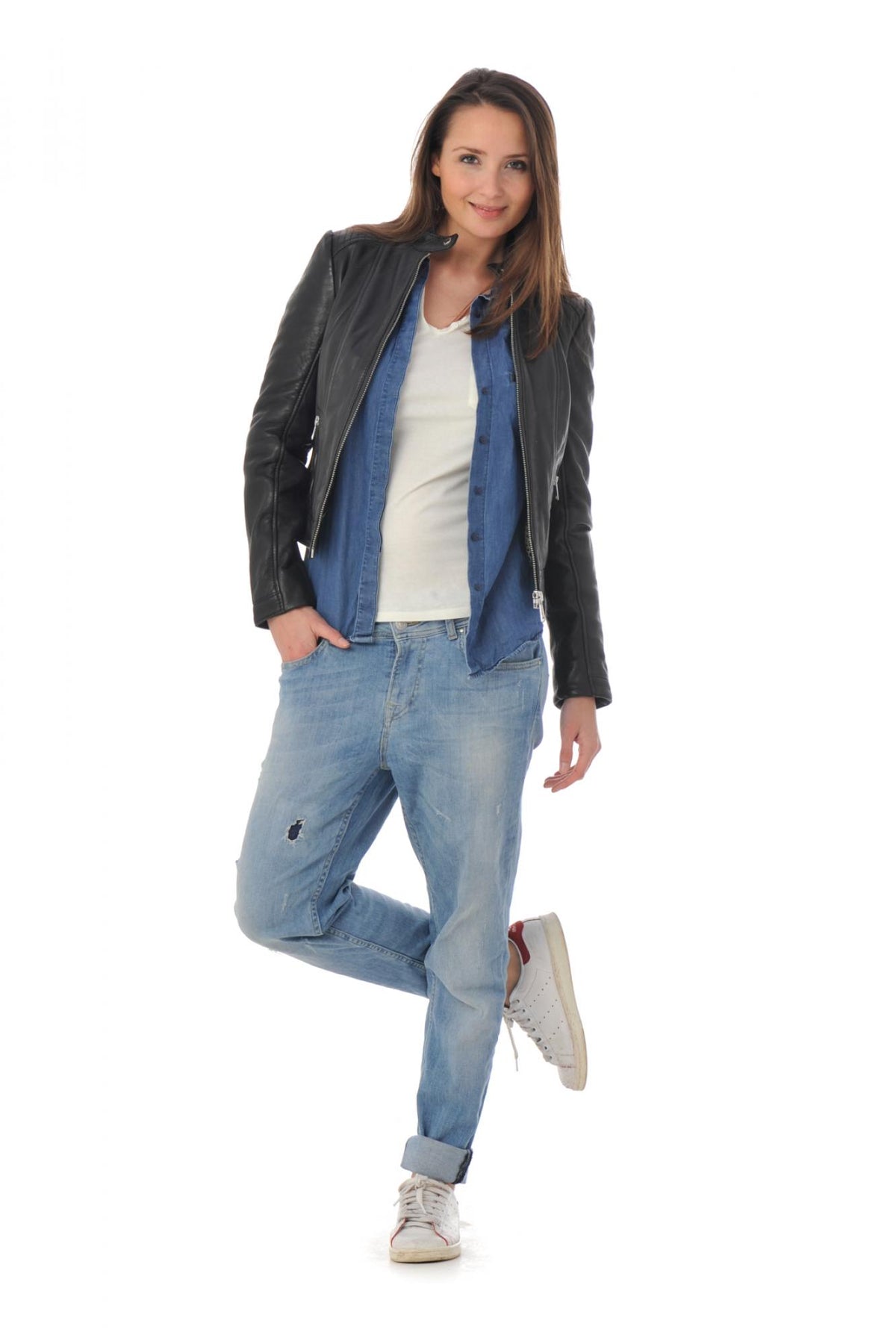 Women's biker-style leather jacket - Image n°2