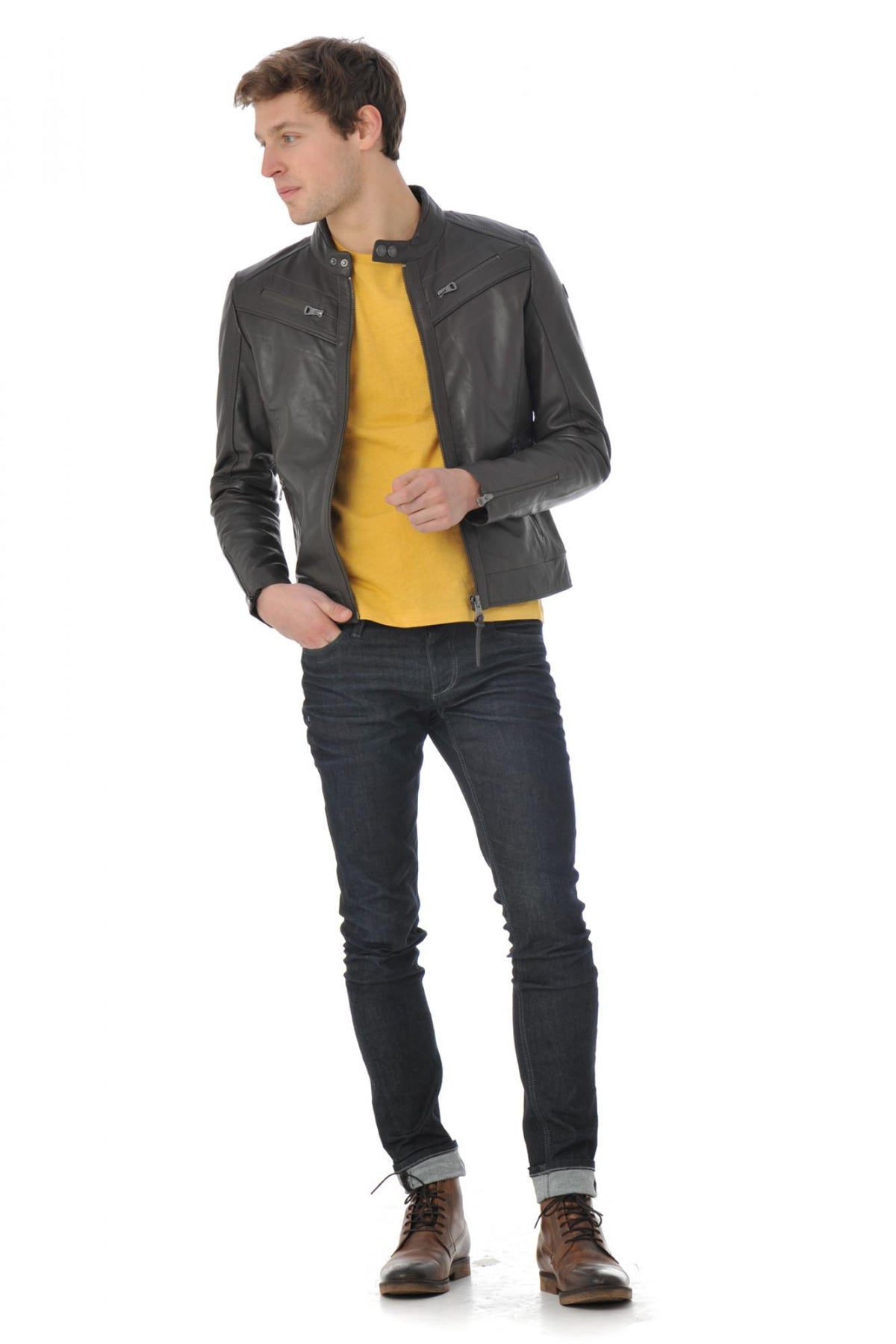 Redskins jacket in elephant gray lambskin - Image n°4