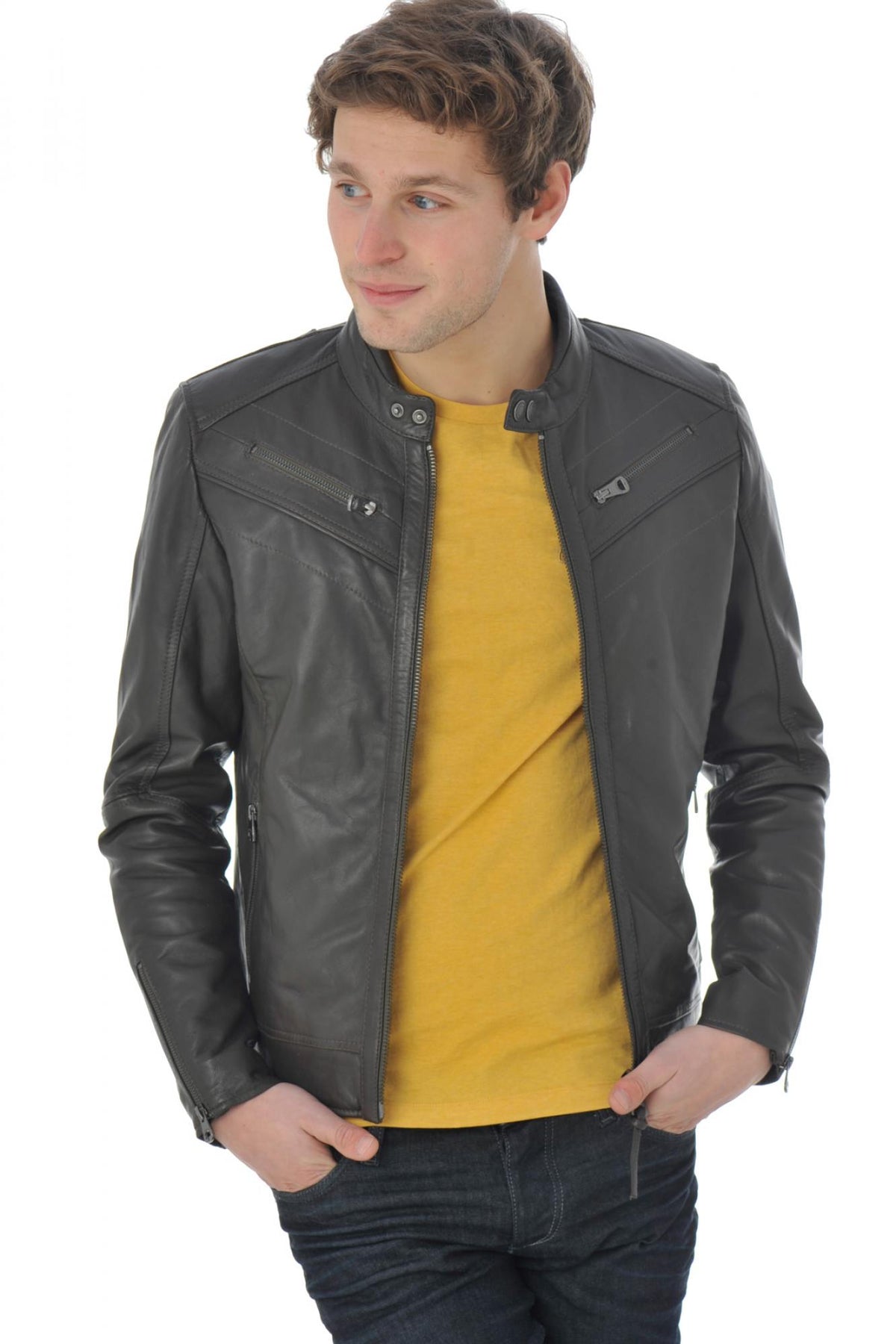 Redskins jacket in elephant gray lambskin - Image n°1