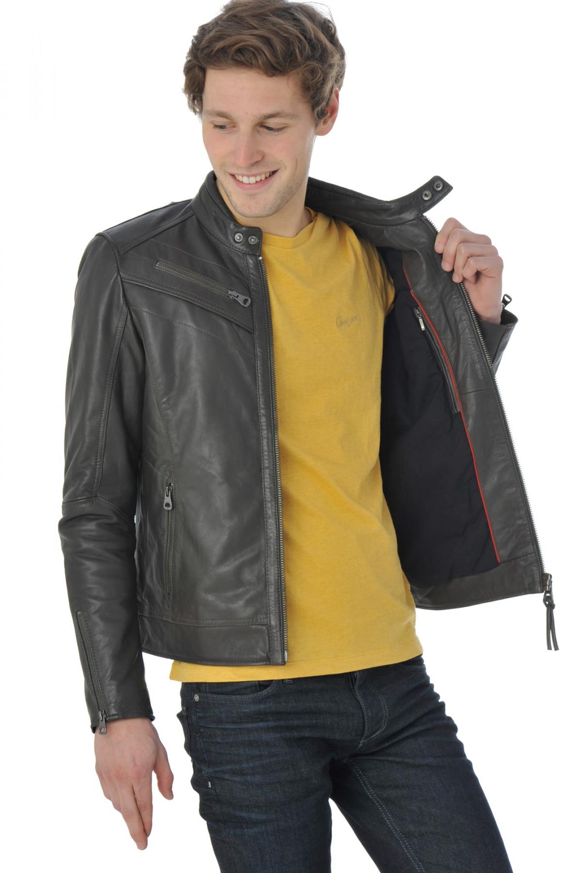 Redskins jacket in elephant gray lambskin - Image n°6