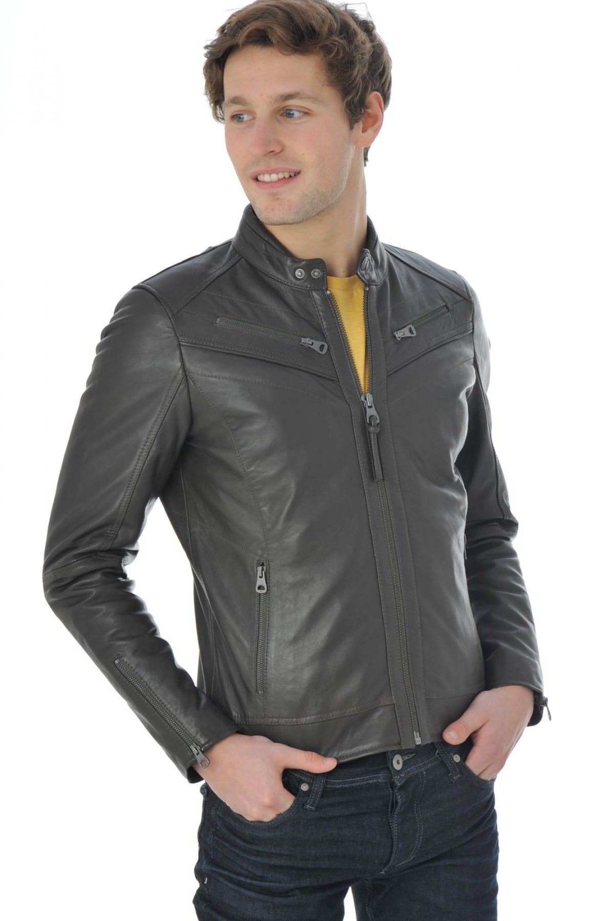 Redskins jacket in elephant gray lambskin - Image n°5