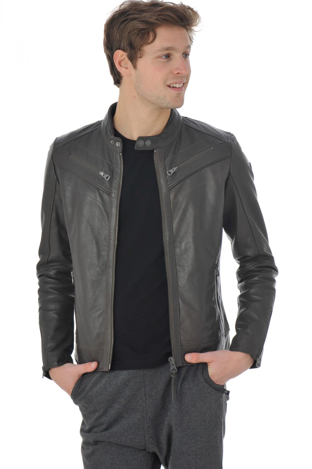 Redskins jacket in elephant gray lambskin - Image n°10