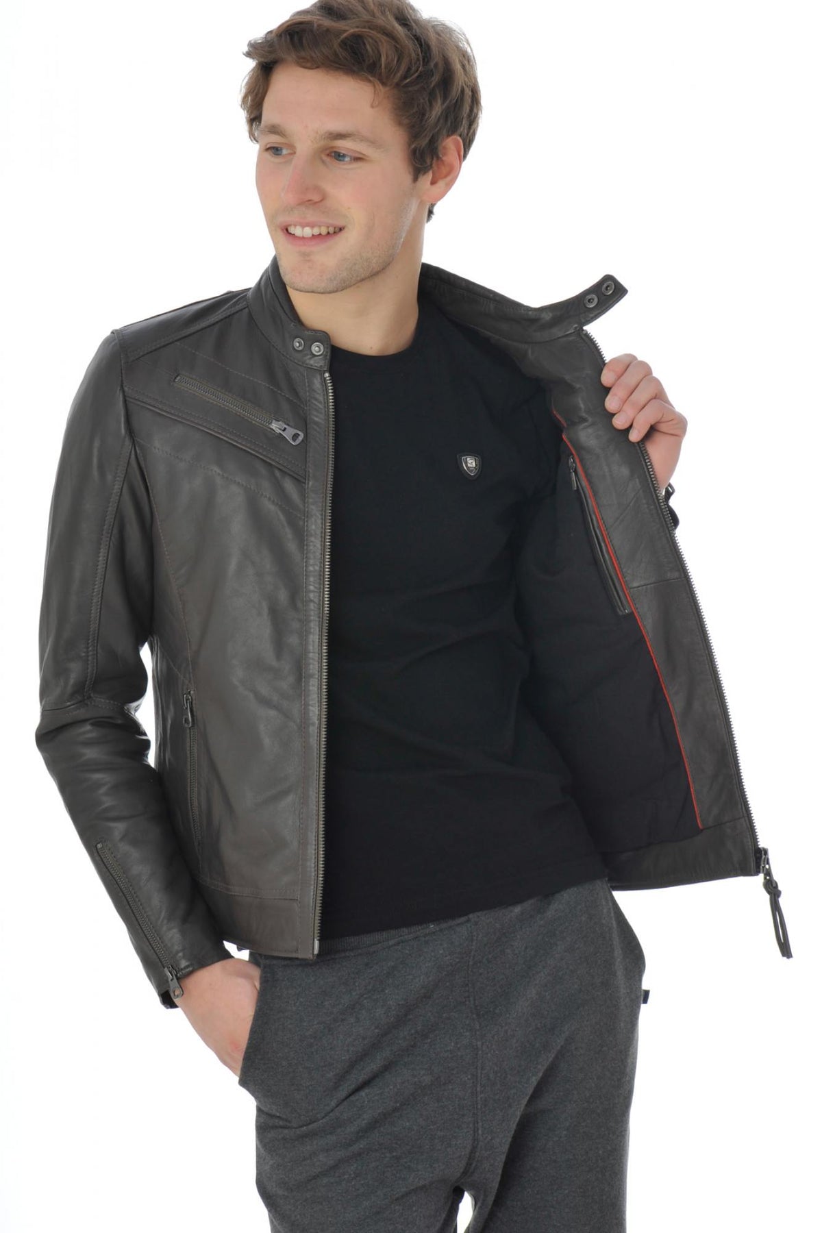 Redskins jacket in elephant gray lambskin - Image n°16