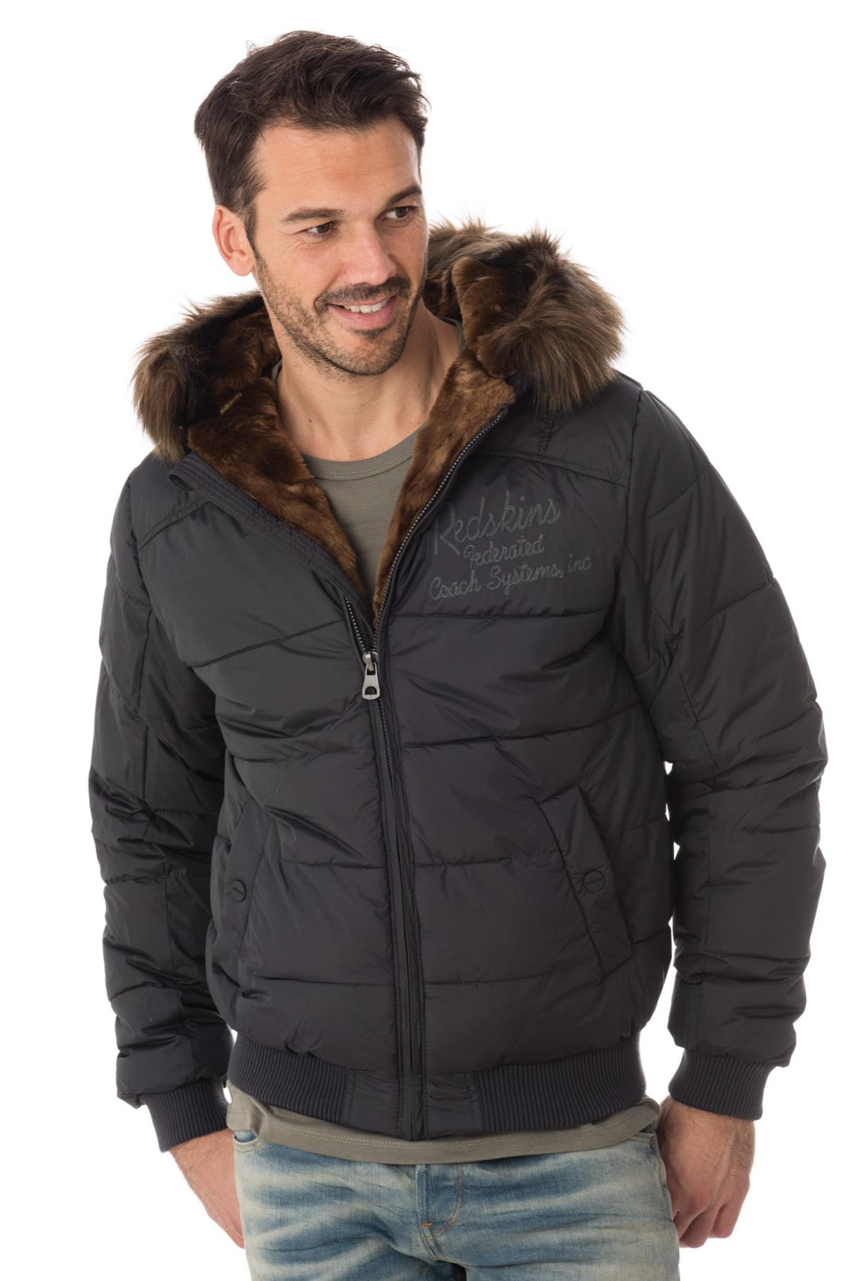 Men's dark gray polyester down jacket - Image n°1