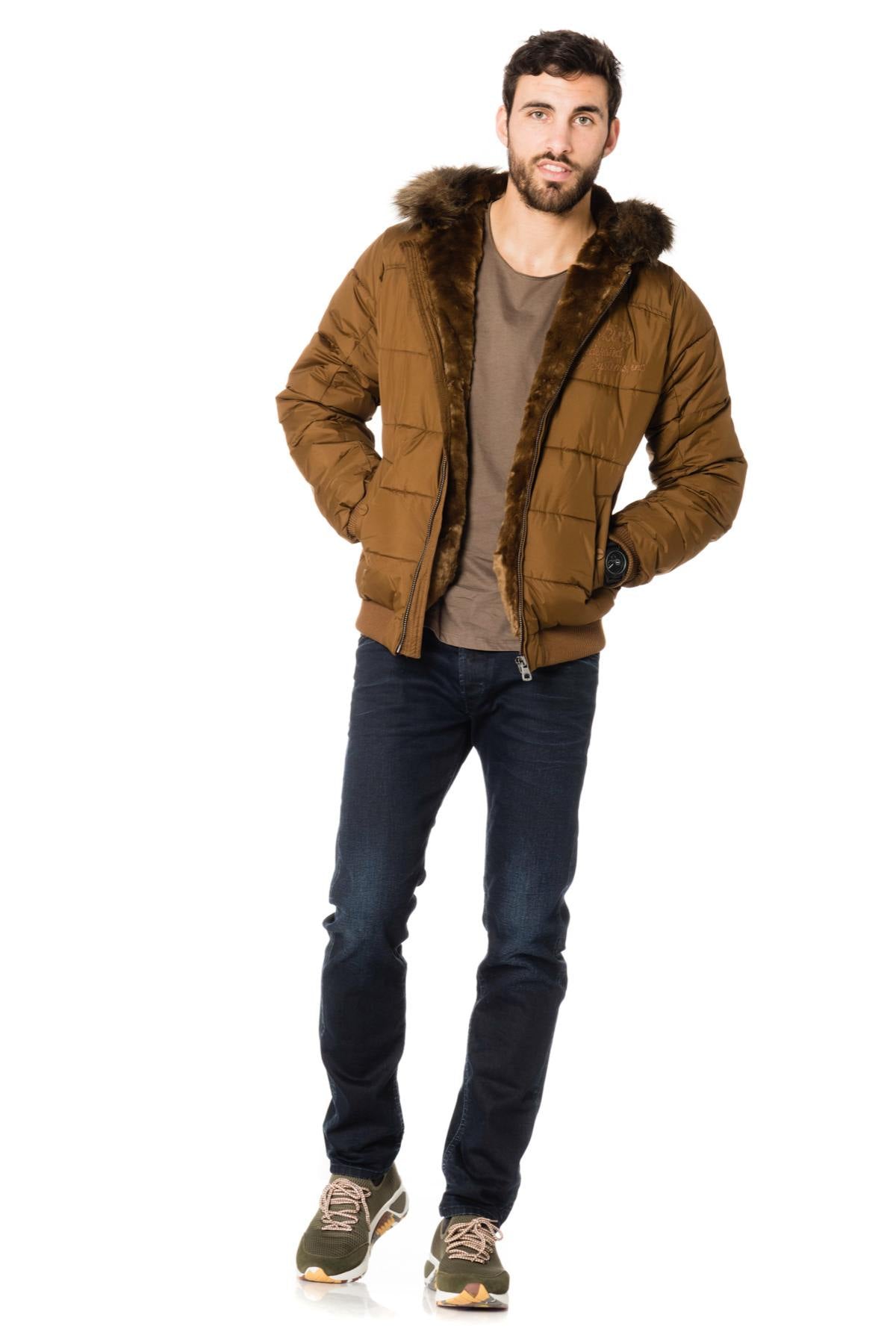 Camel polyester down jacket from Redskins - Image n°3