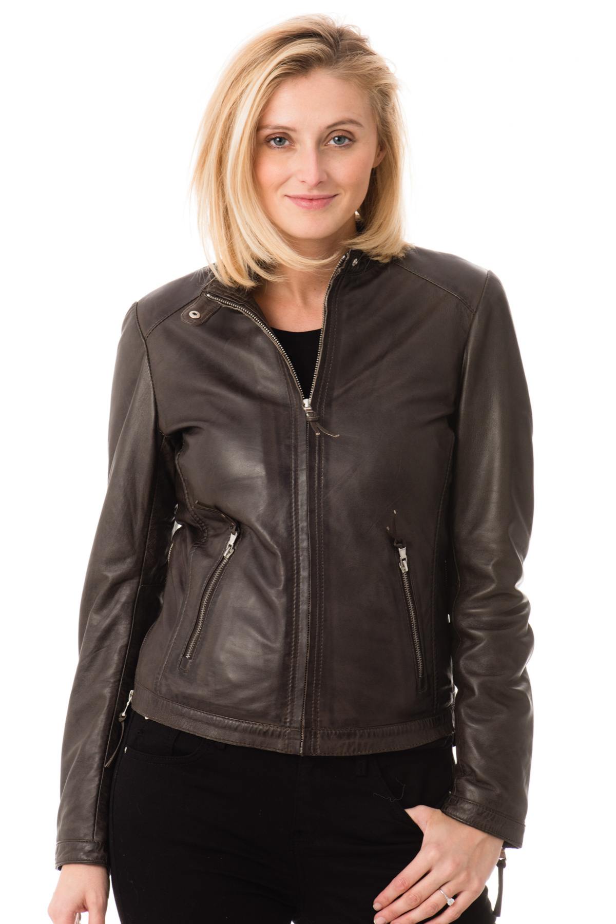 Redskins Brown Leather Jacket for Women - Image n°3