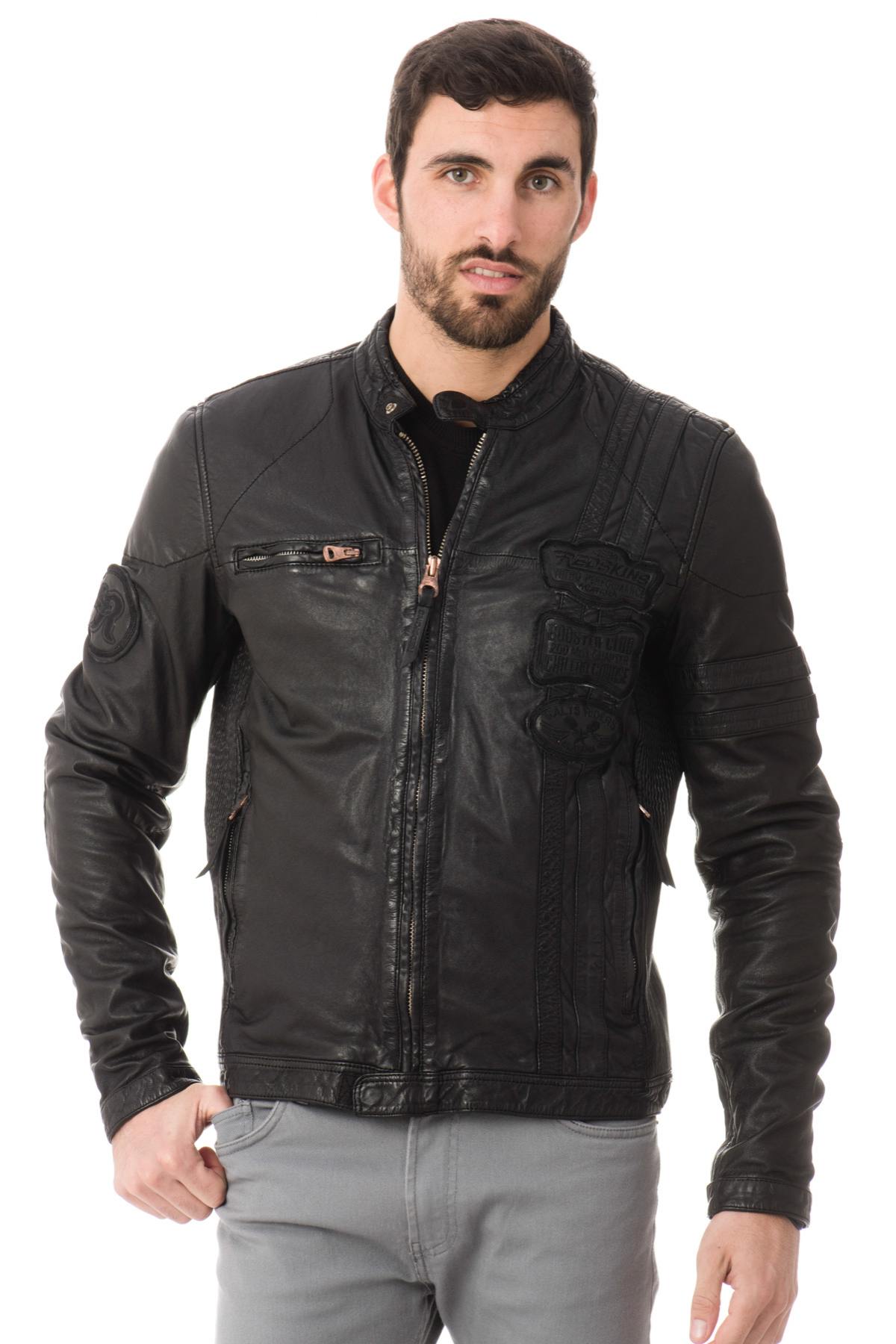 Full black redskins tyler biker jacket - Image n°3