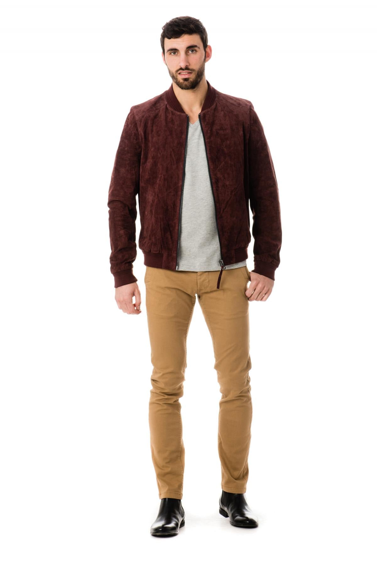 Redskins Plum Leather Bombers for Men - Image n°2