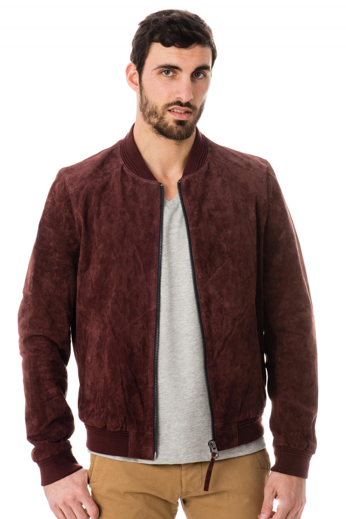 Redskins Plum Leather Bombers for Men - Image n°1