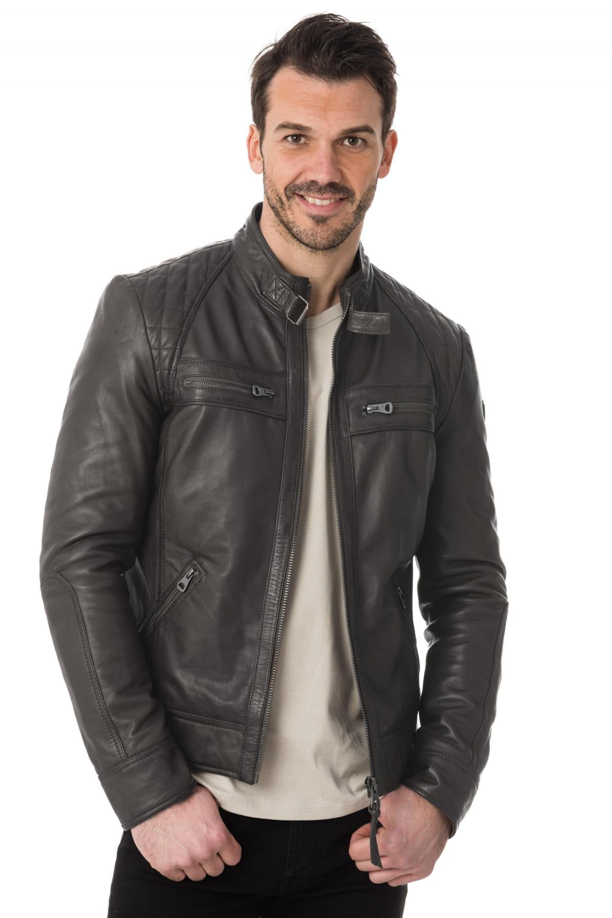 Redskins leather jacket for men in dark gray - Image n°1