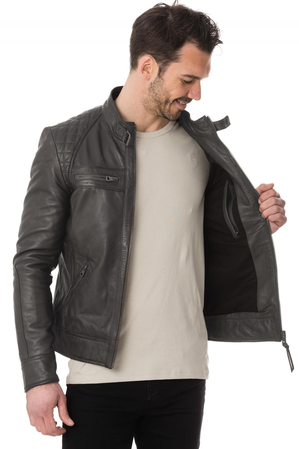 Redskins leather jacket for men in dark gray - Image n°5