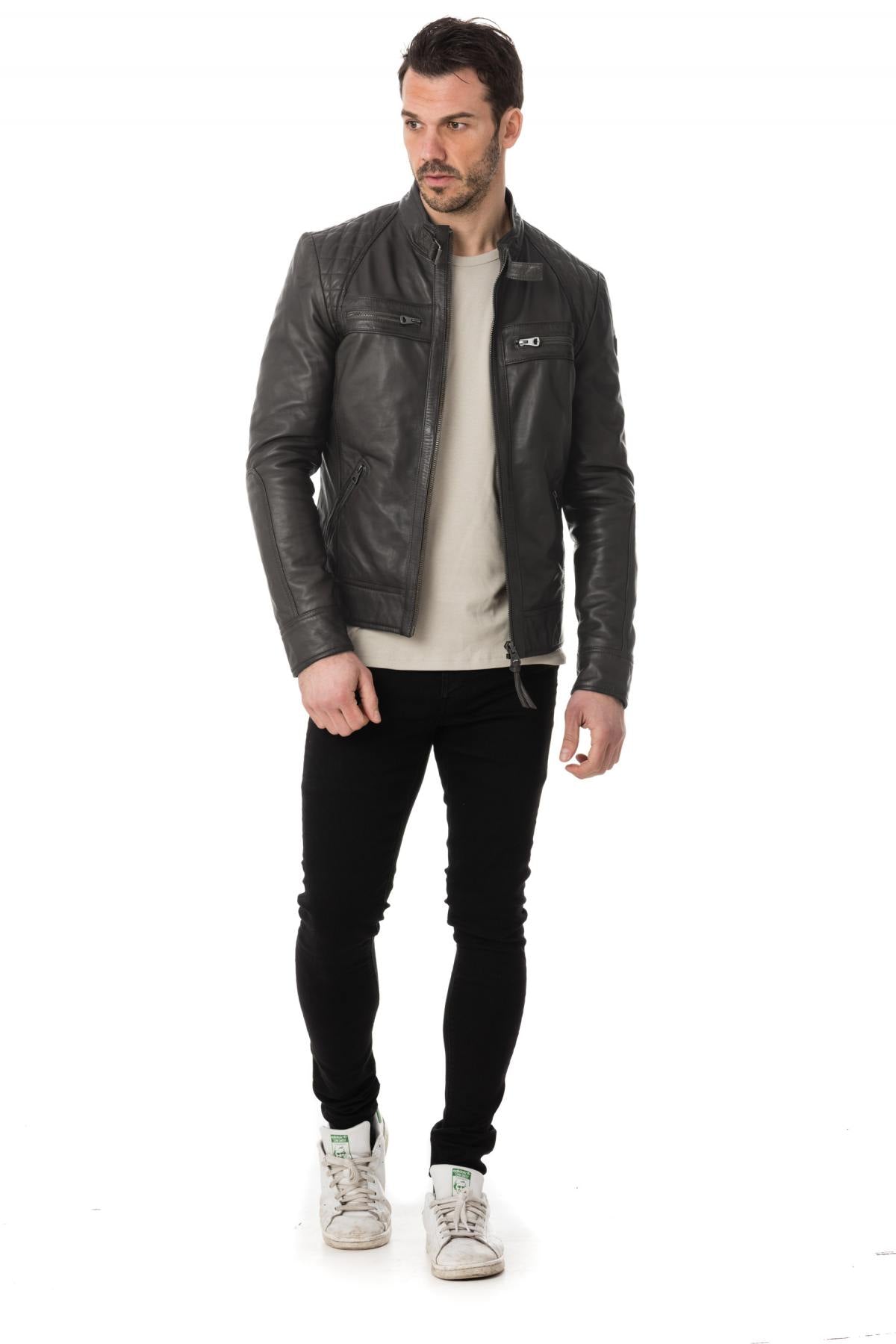 Redskins leather jacket for men in dark gray - Image n°2