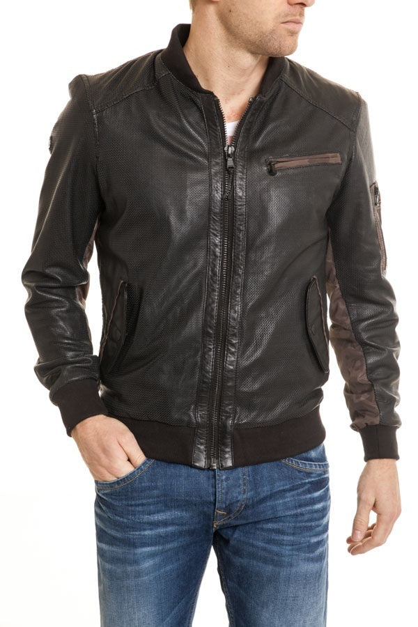 Redskins Men's Black Perforated Style Sheepskin Leather Jacket - Image n°1