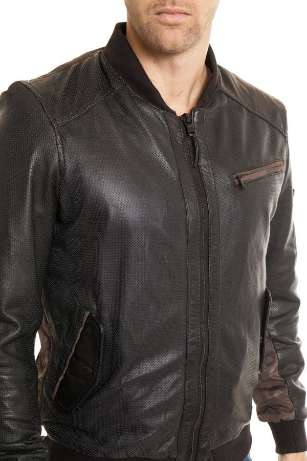 Redskins Men's Black Perforated Style Sheepskin Leather Jacket - Image n°4