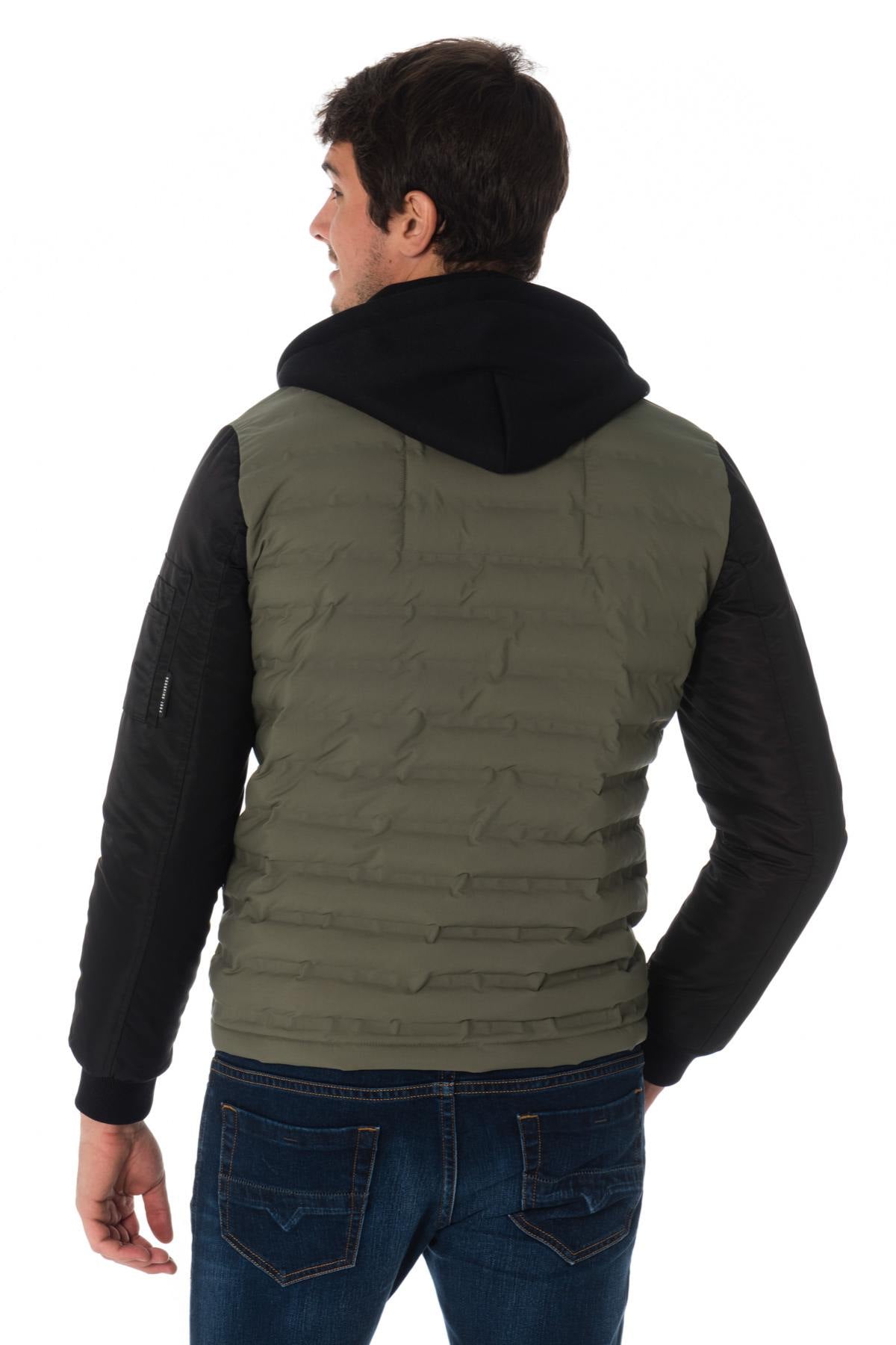 Two-tone khaki and black jacket with hood - Image n°5