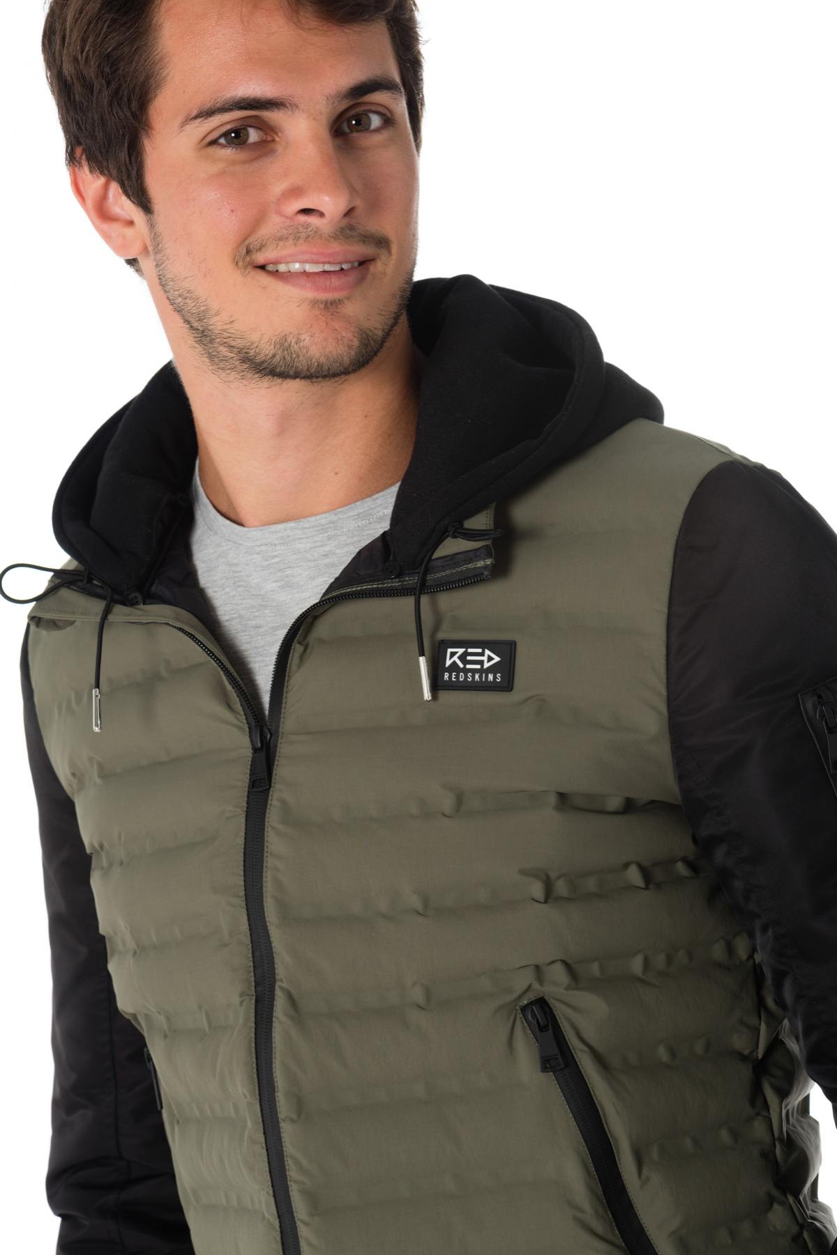 Two-tone khaki and black jacket with hood - Image n°6