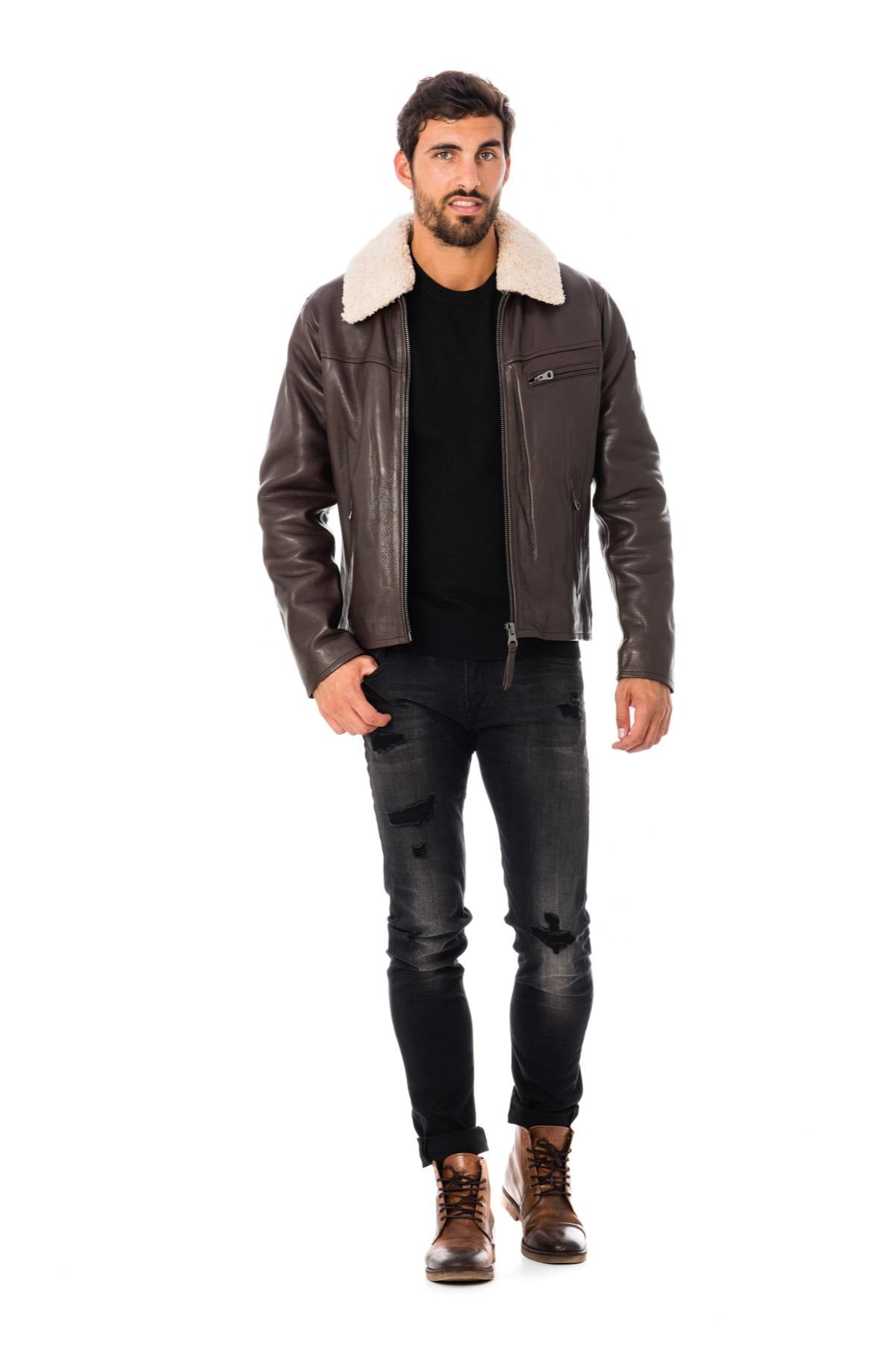  Cowhide leather shirt collar jacket - Image n°2