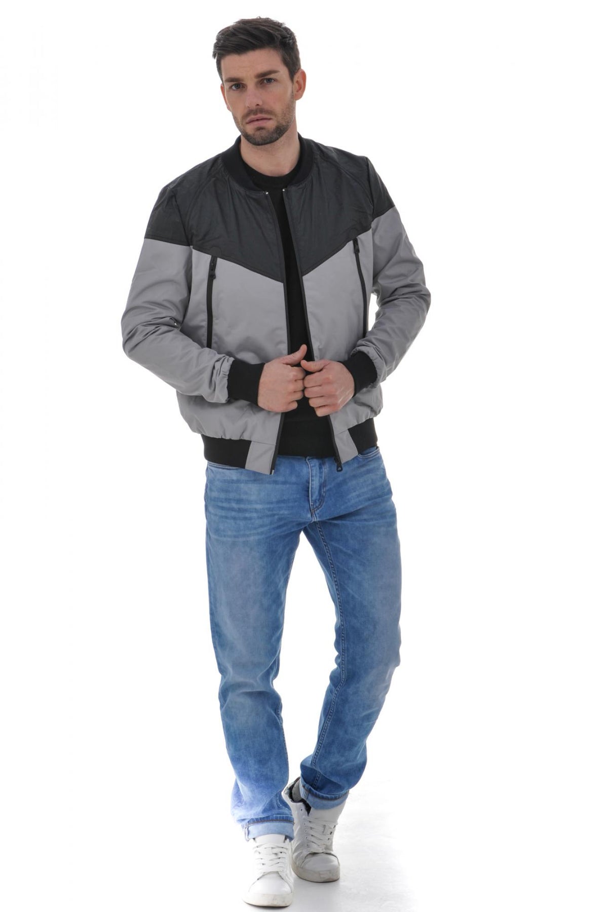 Summer jacket in gray and black redskins polyester - Image n°8