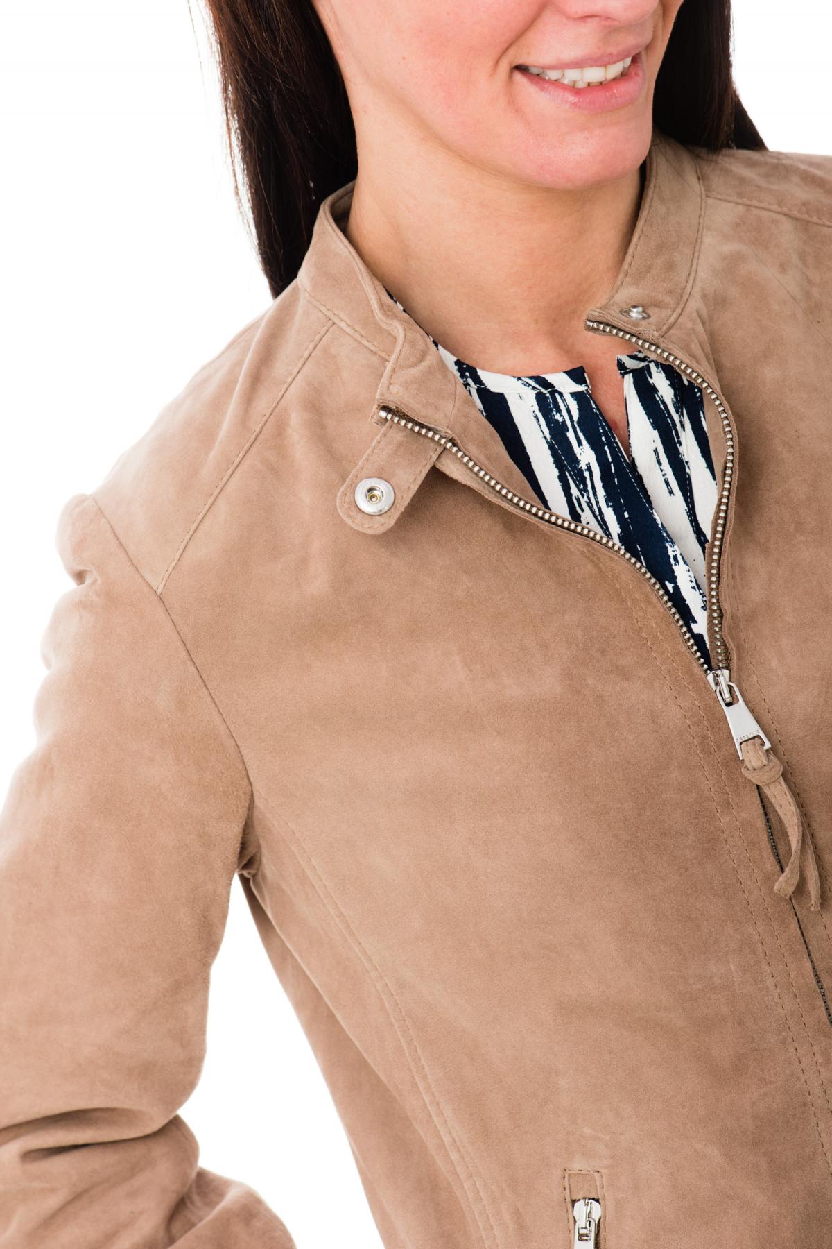 Taupe-colored leather jacket for women - Image n°6