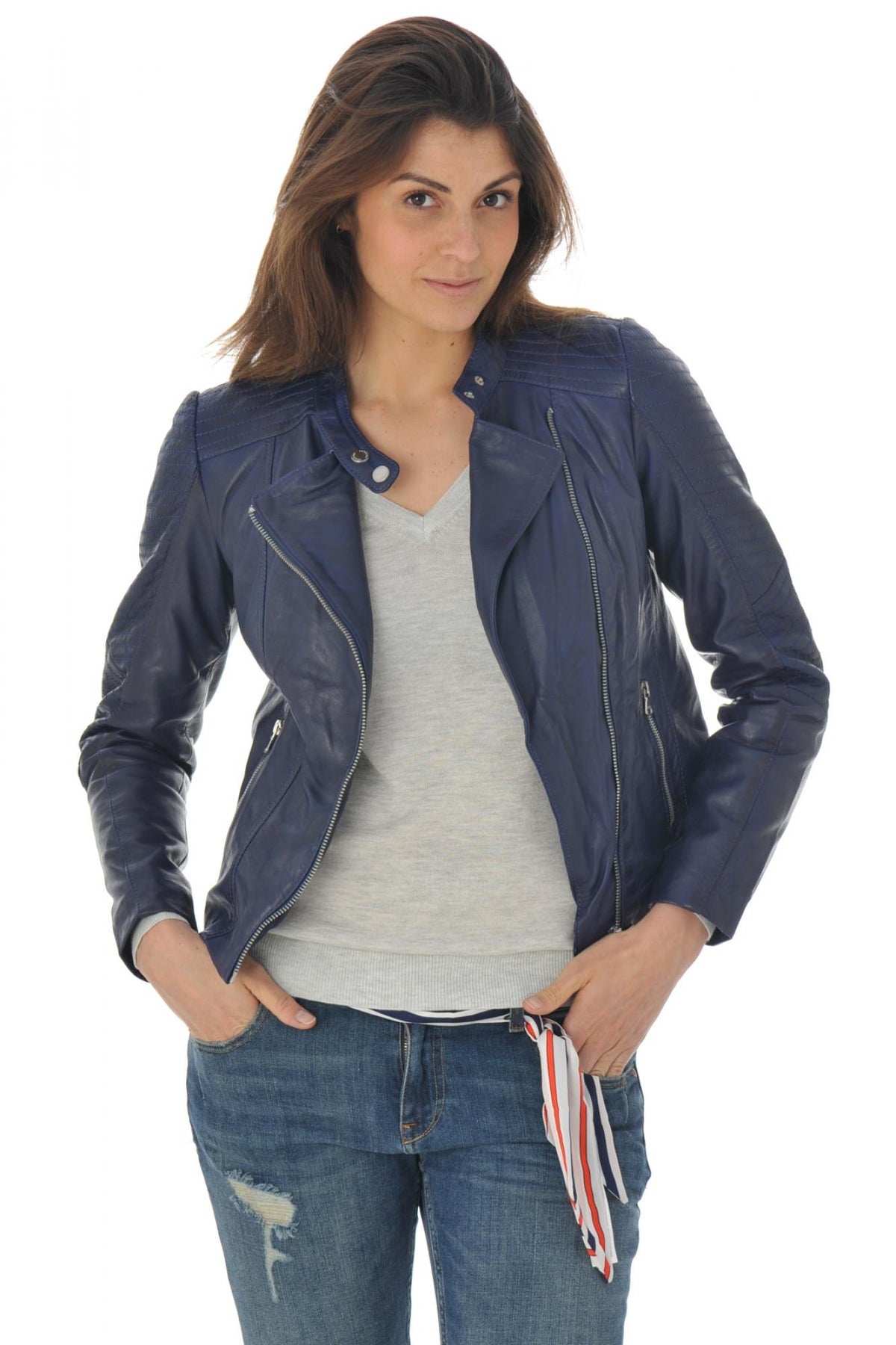 Redskins Purple Lambskin Leather Jacket - Image n°4