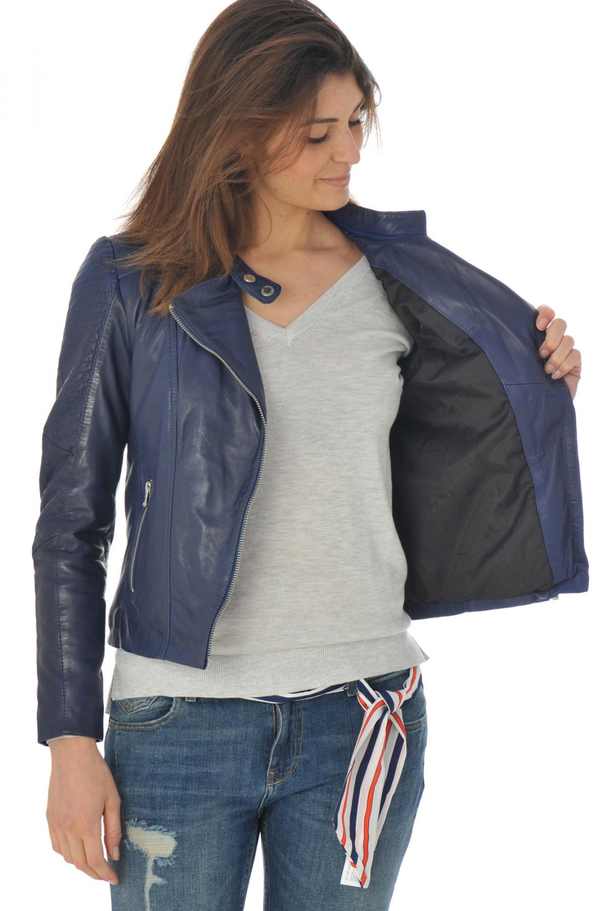 Redskins Purple Lambskin Leather Jacket - Image n°5