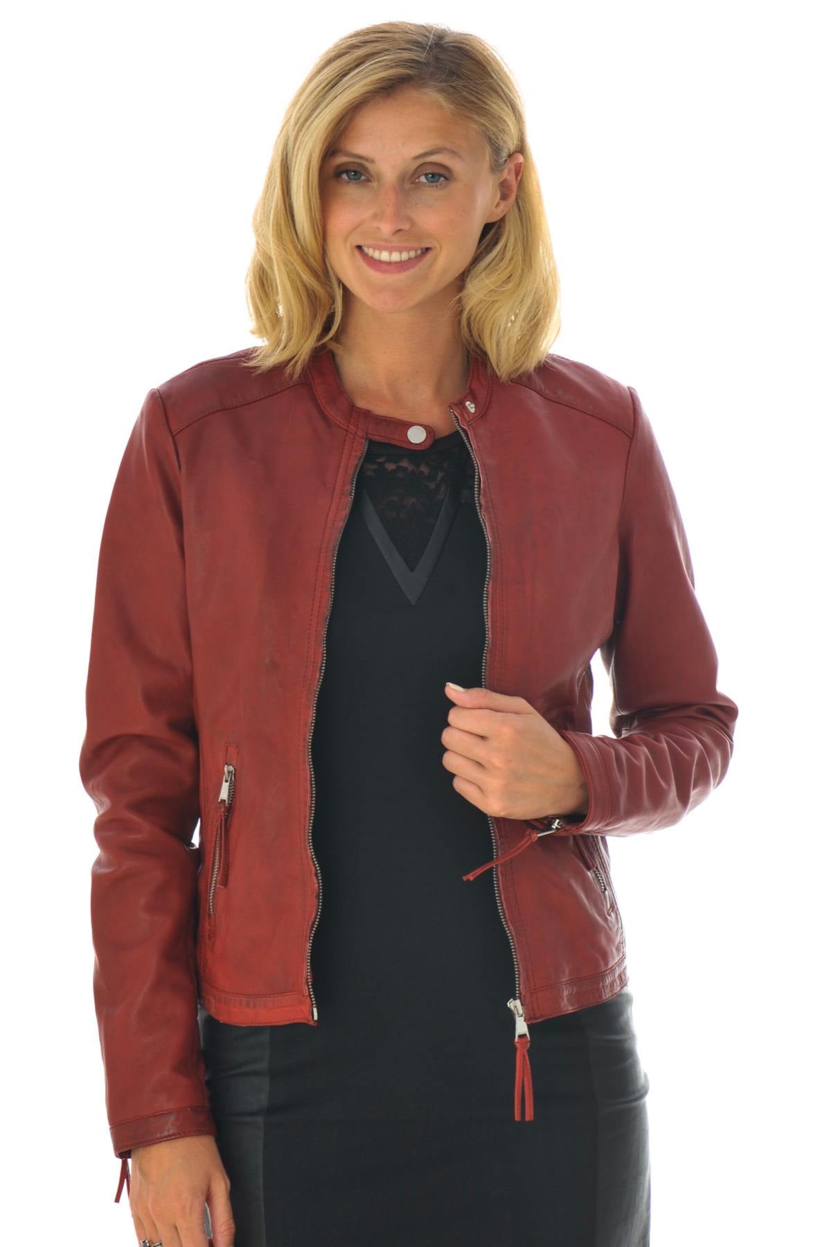 Red sheepskin leather jacket - Image n°3