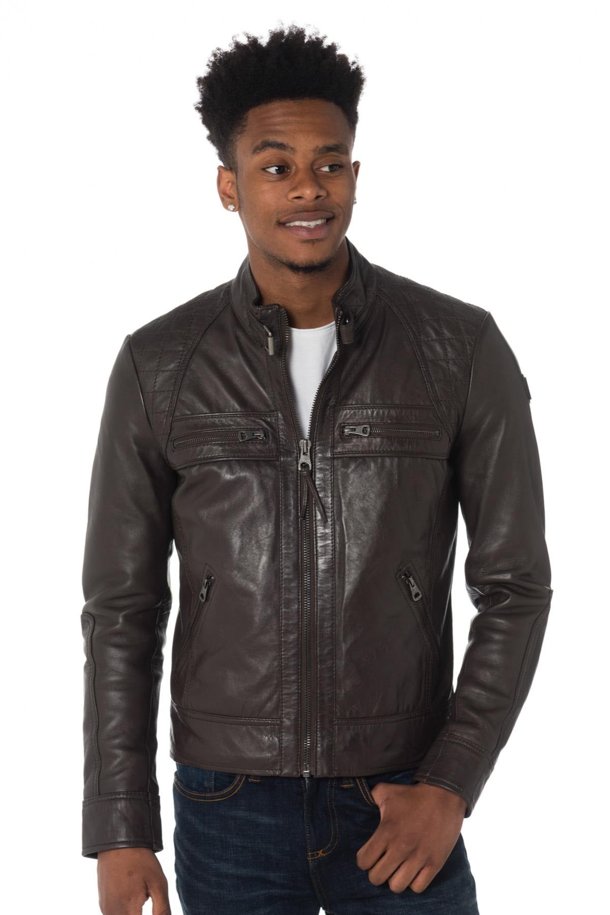 Men's leather jacket in togo redskins color - Image n°1