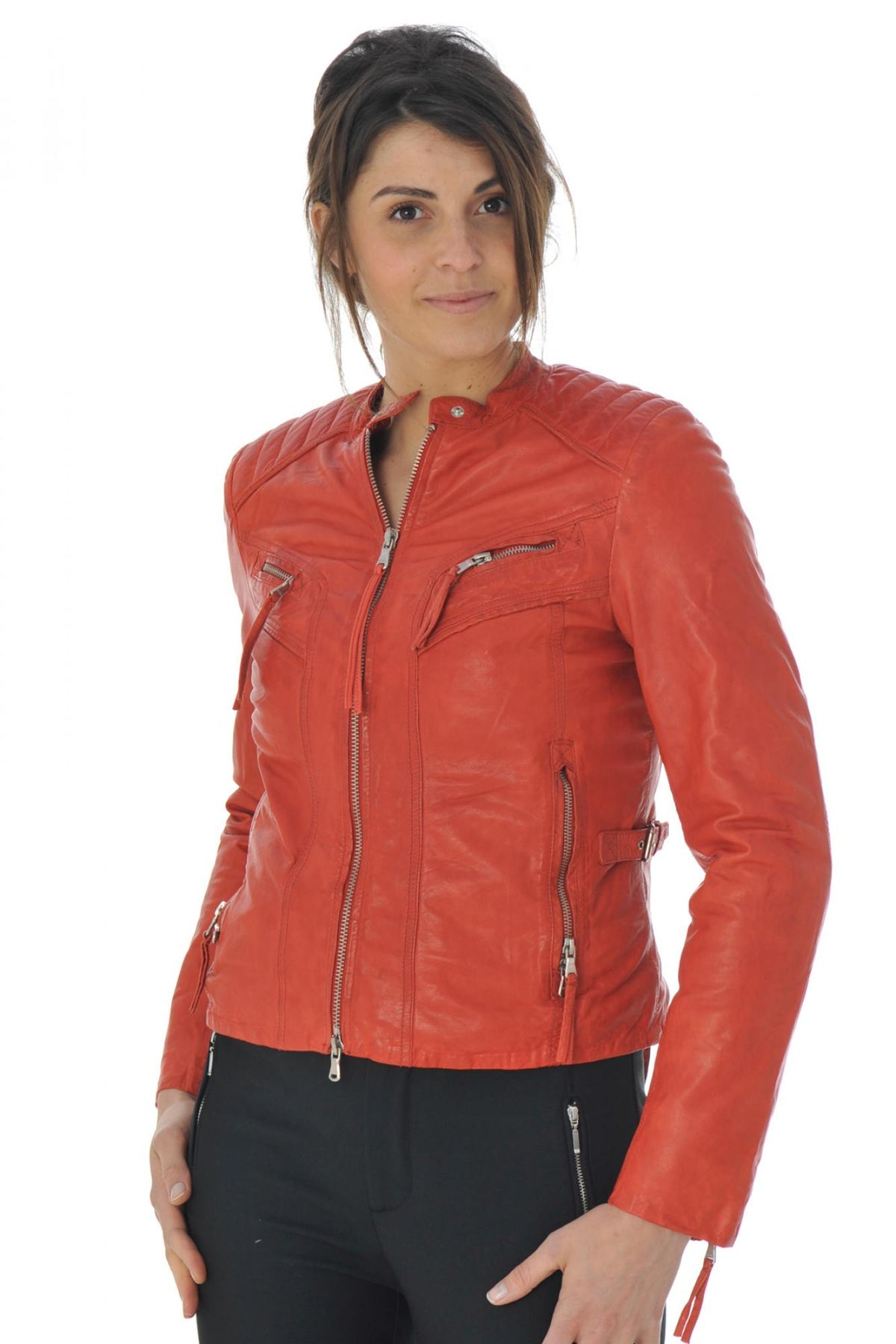 Red biker-style jacket - Image n°3