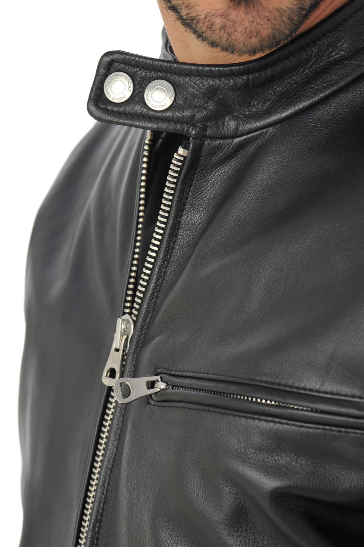 Black cowhide leather biker jacket - Image n°6