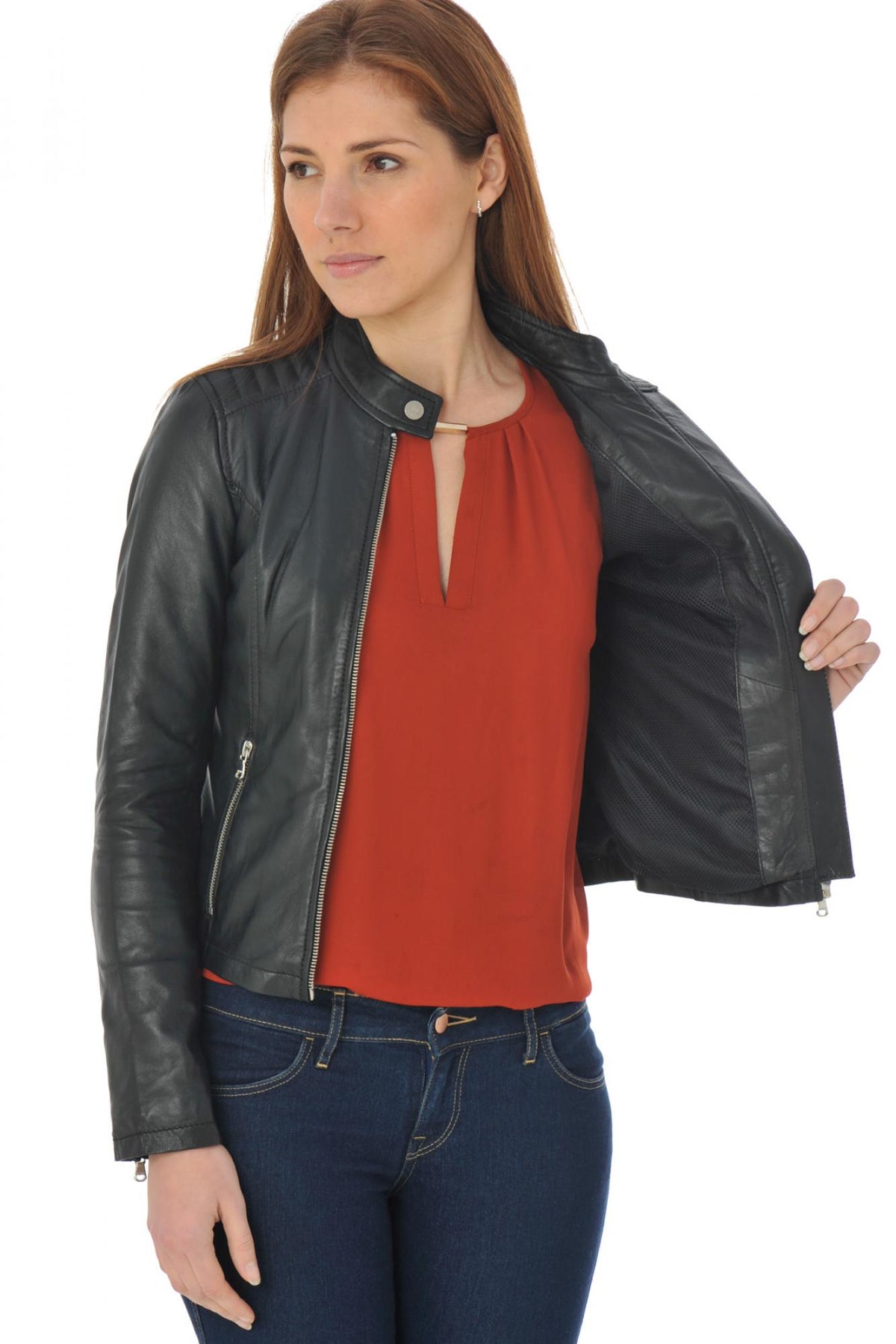 Stylish black leather biker jacket - Image n°6