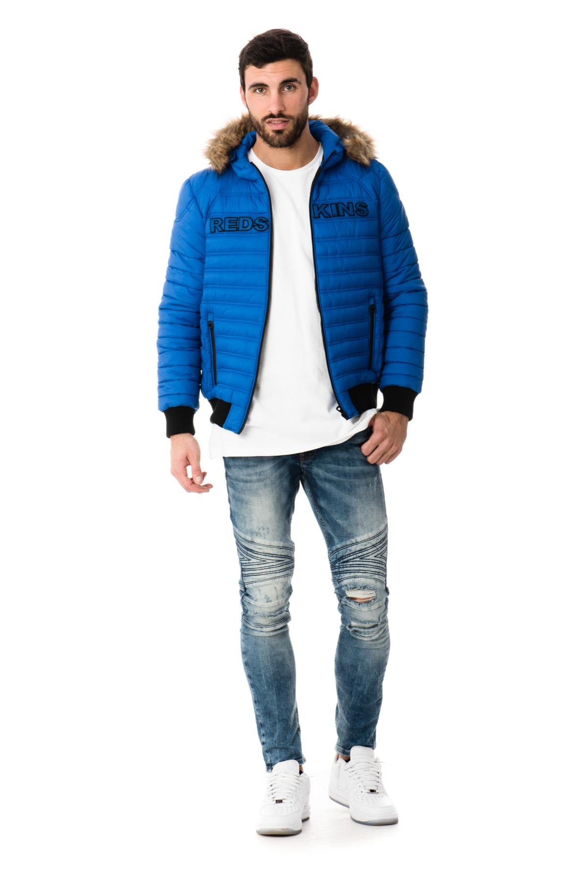 Blue Redskins textile down jacket for Men - Image n°2